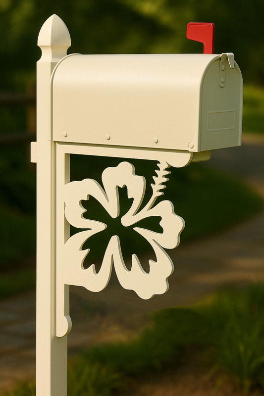 Hibiscus Mailbox Bracket, PVC Outdoor Mailbox Decoration, All-Weather House Gift, Tropical Yard Accent, Home Décor Gift