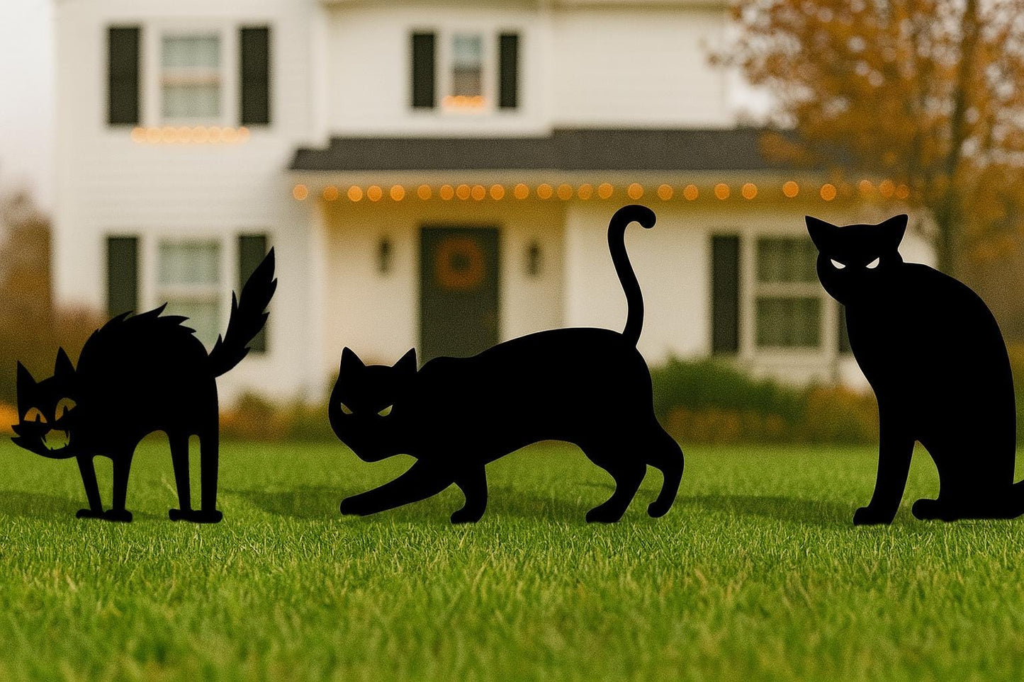 Black Cat Halloween Yard Decor, Spooky Outdoor Lawn Decoration for Halloween, Scary Garden Cat Cutout, Durable PVC Yard Art