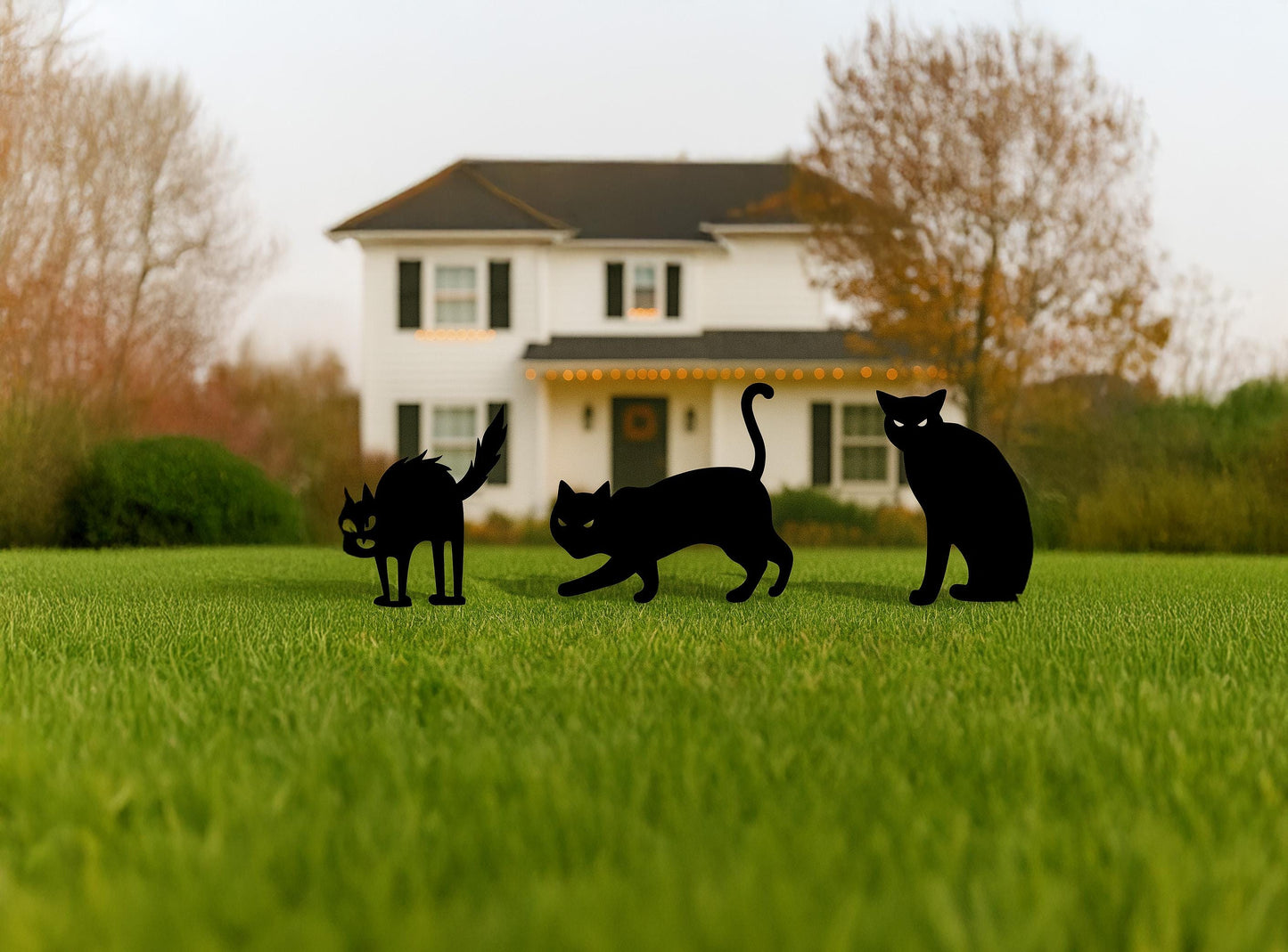 Black Cat Halloween Yard Decor, Spooky Outdoor Lawn Decoration for Halloween, Scary Garden Cat Cutout, Durable PVC Yard Art