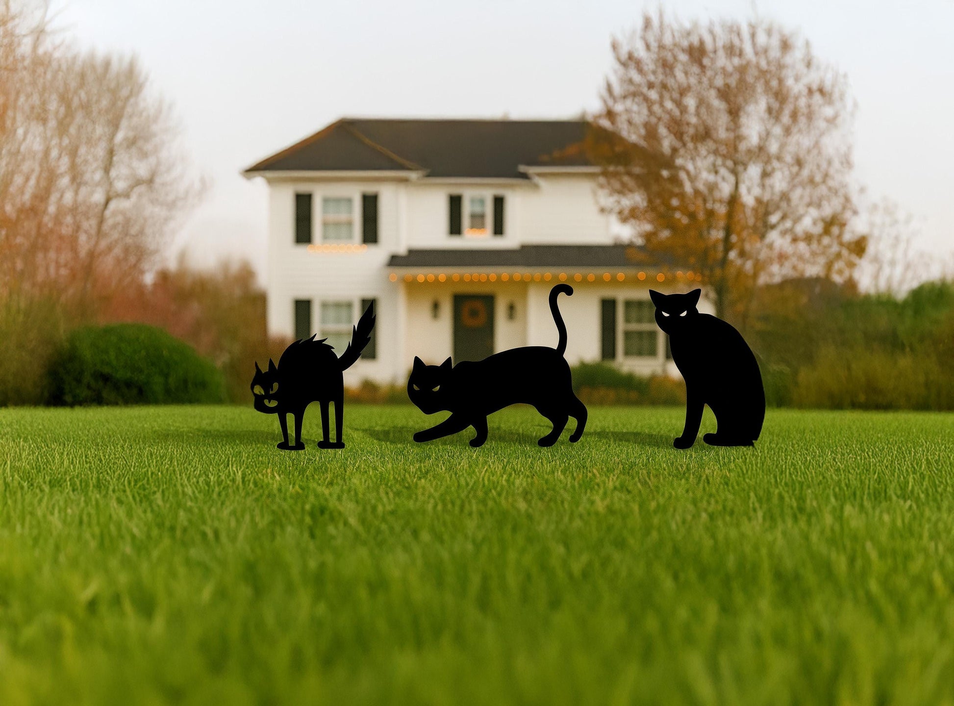 Black Cat Halloween Yard Decor, Spooky Outdoor Lawn Decoration for Halloween, Scary Garden Cat Cutout, Durable PVC Yard Art