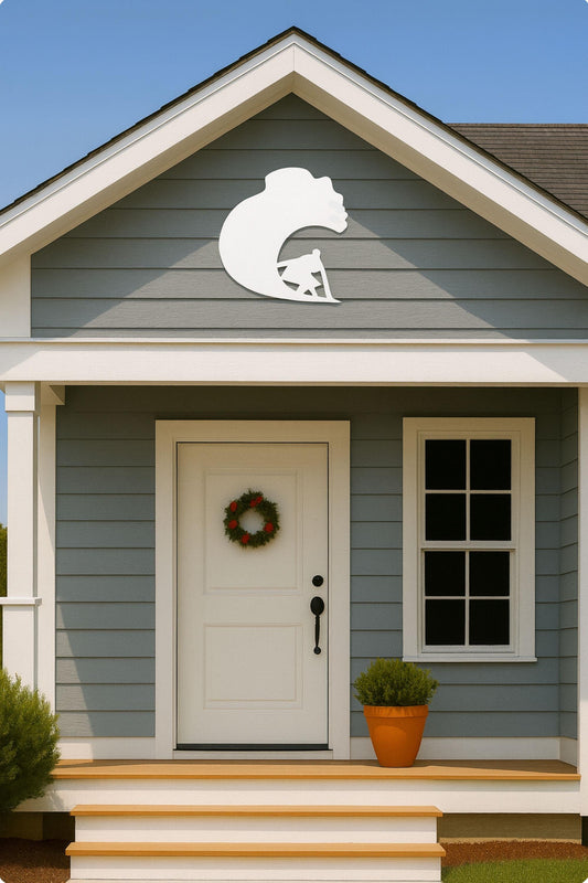 Large Surfer Wave Wall Art, Outdoor PVC Sign for Garage or Gable, Weatherproof Coastal Surf Decor, Beach House Exterior Decor