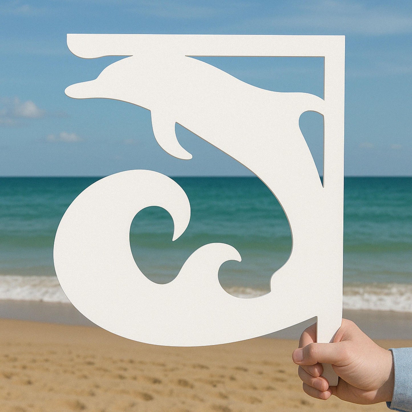 Mailbox Bracket with Dolphin and Wave, Coastal Mailbox Accent for Beach House, Nautical Ocean Yard Sign, White PVC Outdoor De
