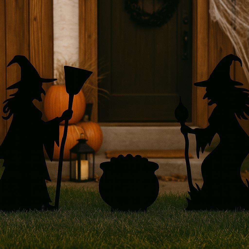 Witch Halloween Yard Display, Outdoor PVC Witch Silhouettes with Cauldron, Spooky Garden Decoration for Lawn or Porch