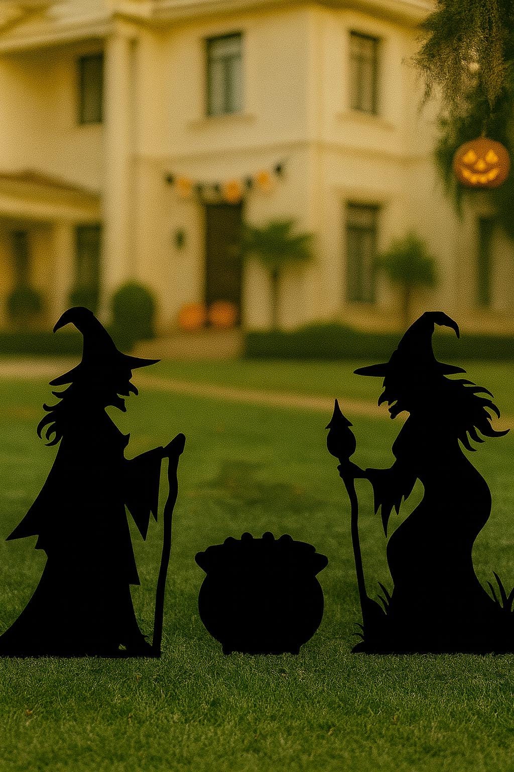 Witch Halloween Yard Display, Outdoor PVC Witch Silhouettes with Cauldron, Spooky Garden Decoration for Lawn or Porch