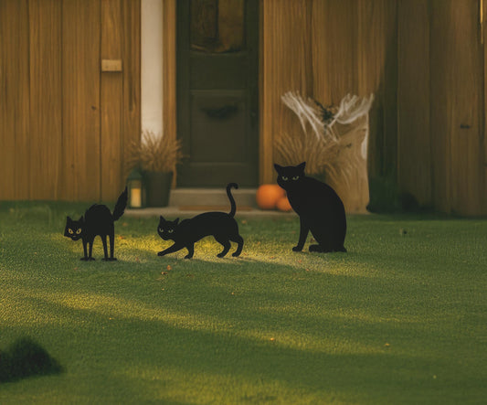 Black Cat Halloween Yard Decor, Spooky Outdoor Lawn Decoration for Halloween, Scary Garden Cat Cutout, Durable PVC Yard Art
