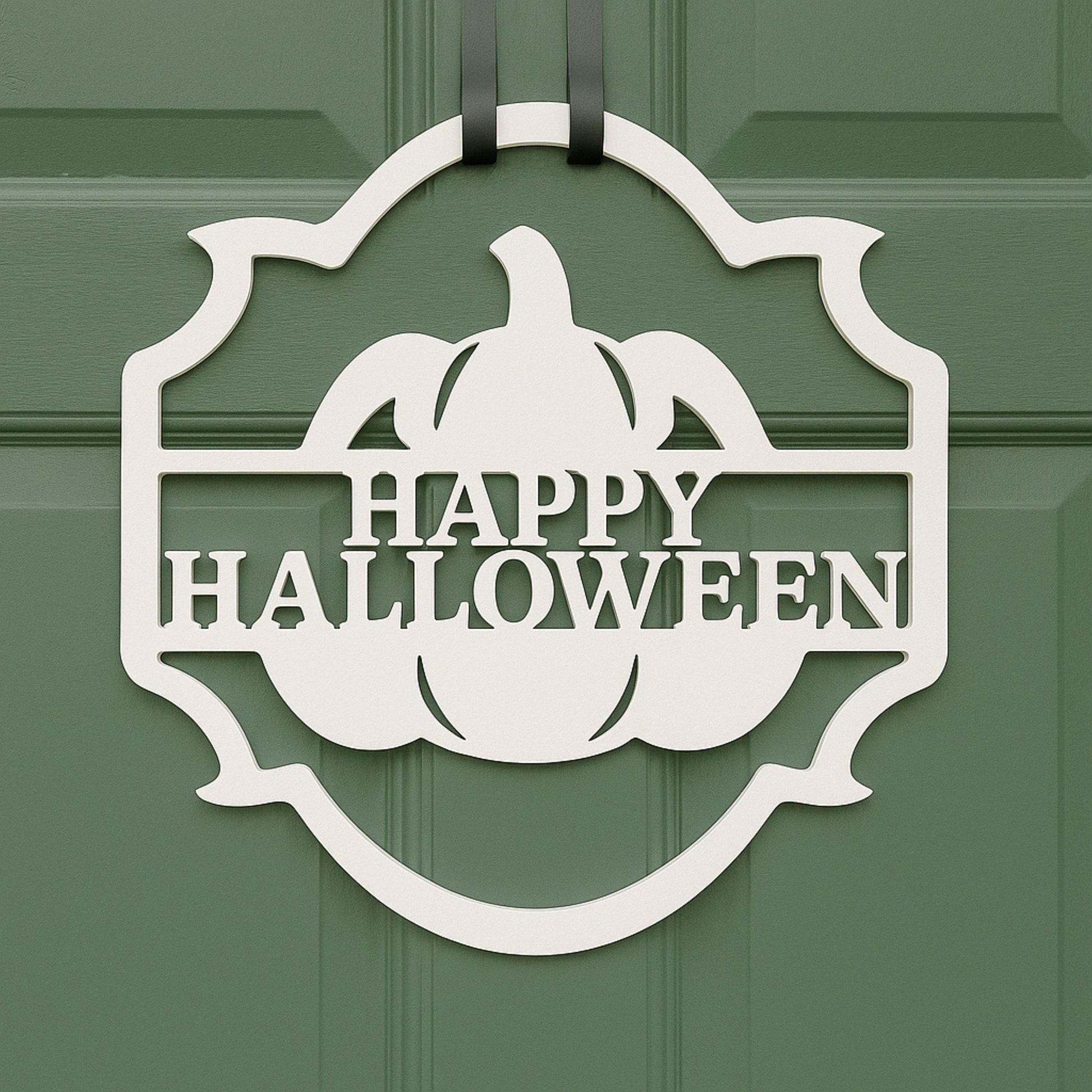 Halloween Door Sign, Happy Halloween Pumpkin Porch Decor, Weatherproof PVC Front Door Hanger, Rustic Farmhouse Fall Decoratio