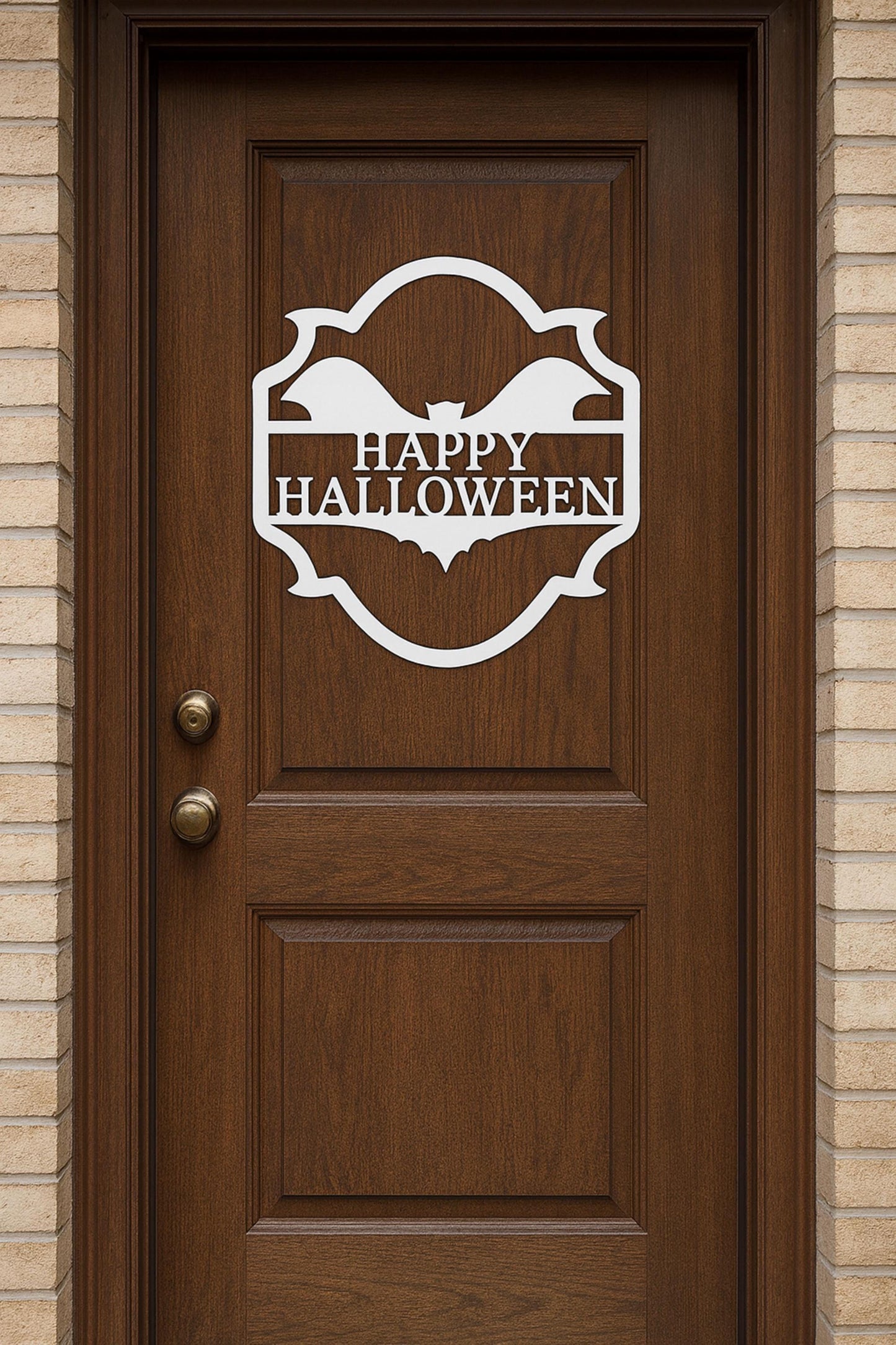 Halloween Door Sign, Bat-Shaped Happy Halloween Wall Decor for Front Porch, Garage, or Entryway, White PVC Outdoor Decoration