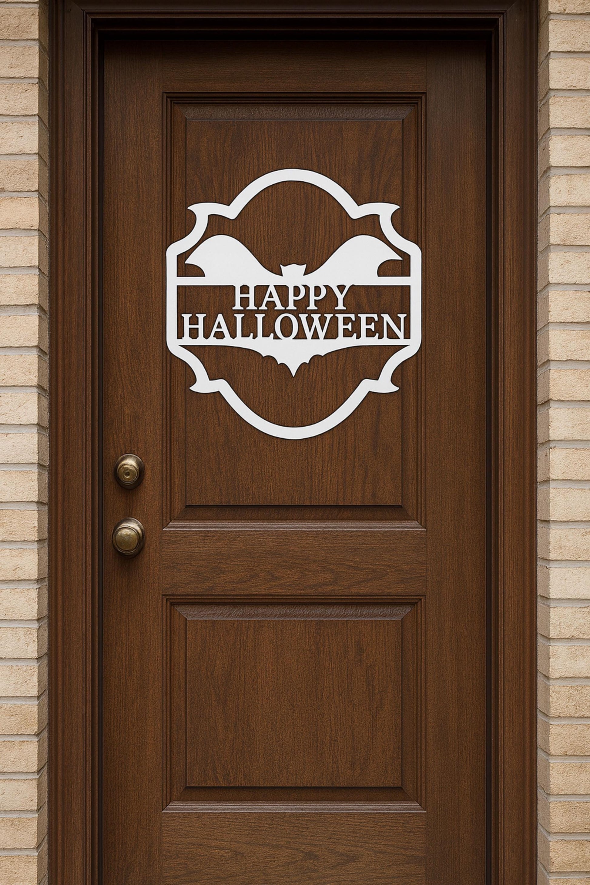 Halloween Door Sign, Bat-Shaped Happy Halloween Wall Decor for Front Porch, Garage, or Entryway, White PVC Outdoor Decoration