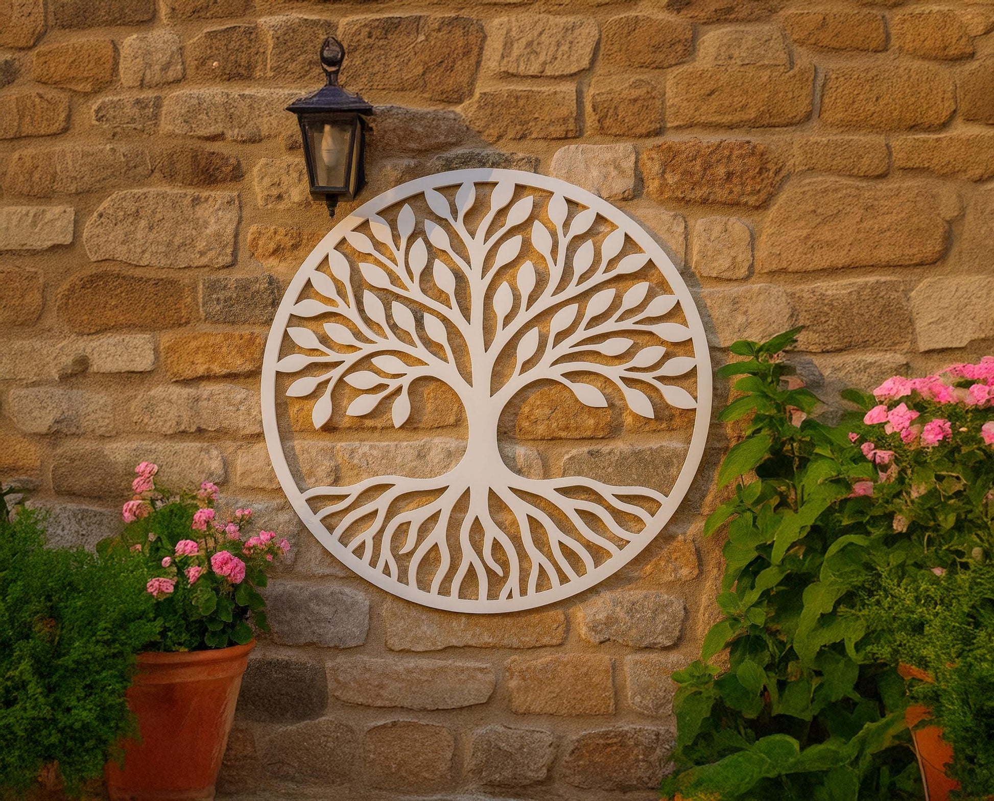 Tree of Life Wall Art, PVC Outdoor Indoor Decor, All-Weather Garden Wall Sign, Elegant Round Tree Sculpture, Modern Nature Ho