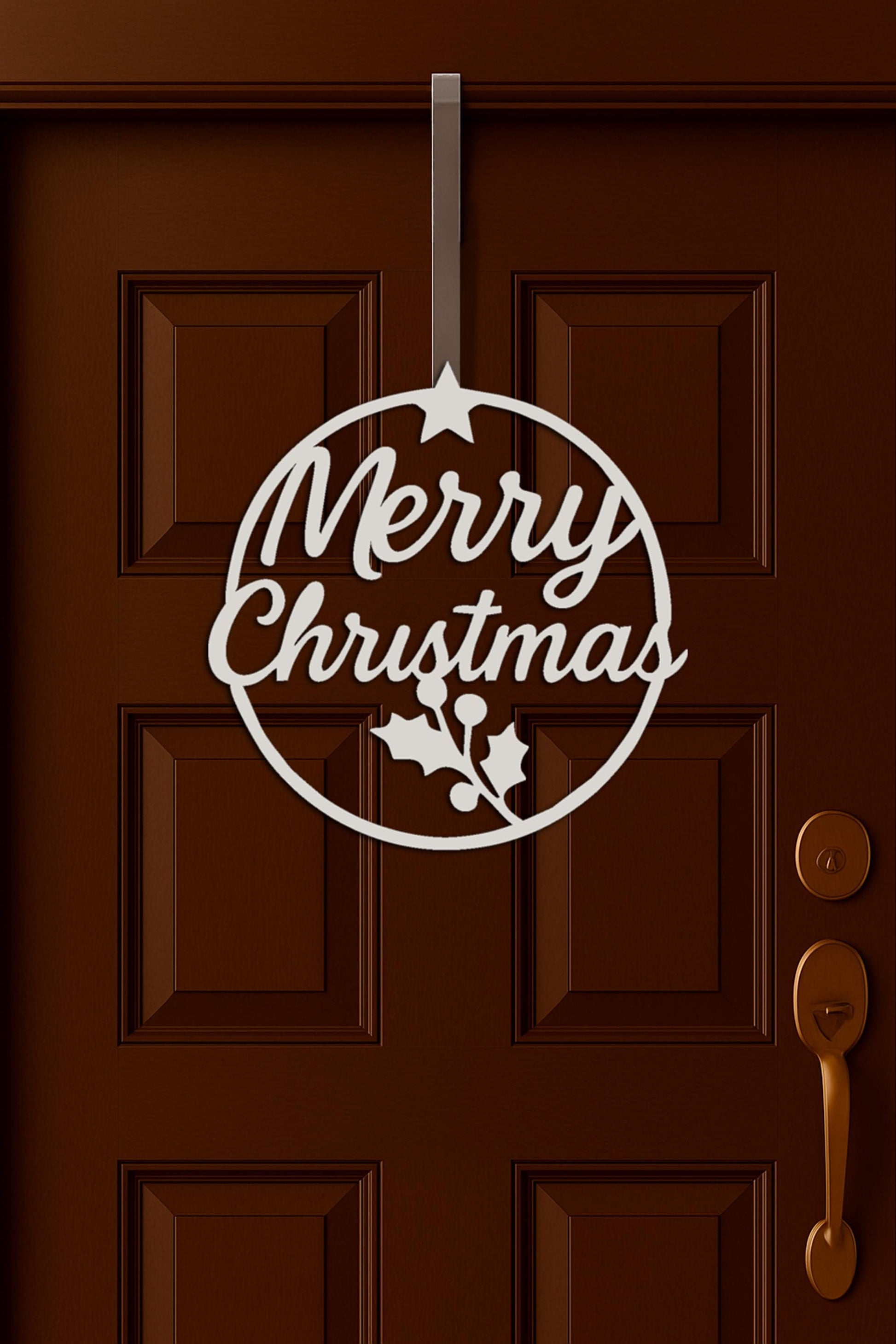 Merry Christmas Wall Sign, PVC Outdoor Holiday Decoration, All-Weather Door Hanger, Round Christmas Wall Art for Home & Porch