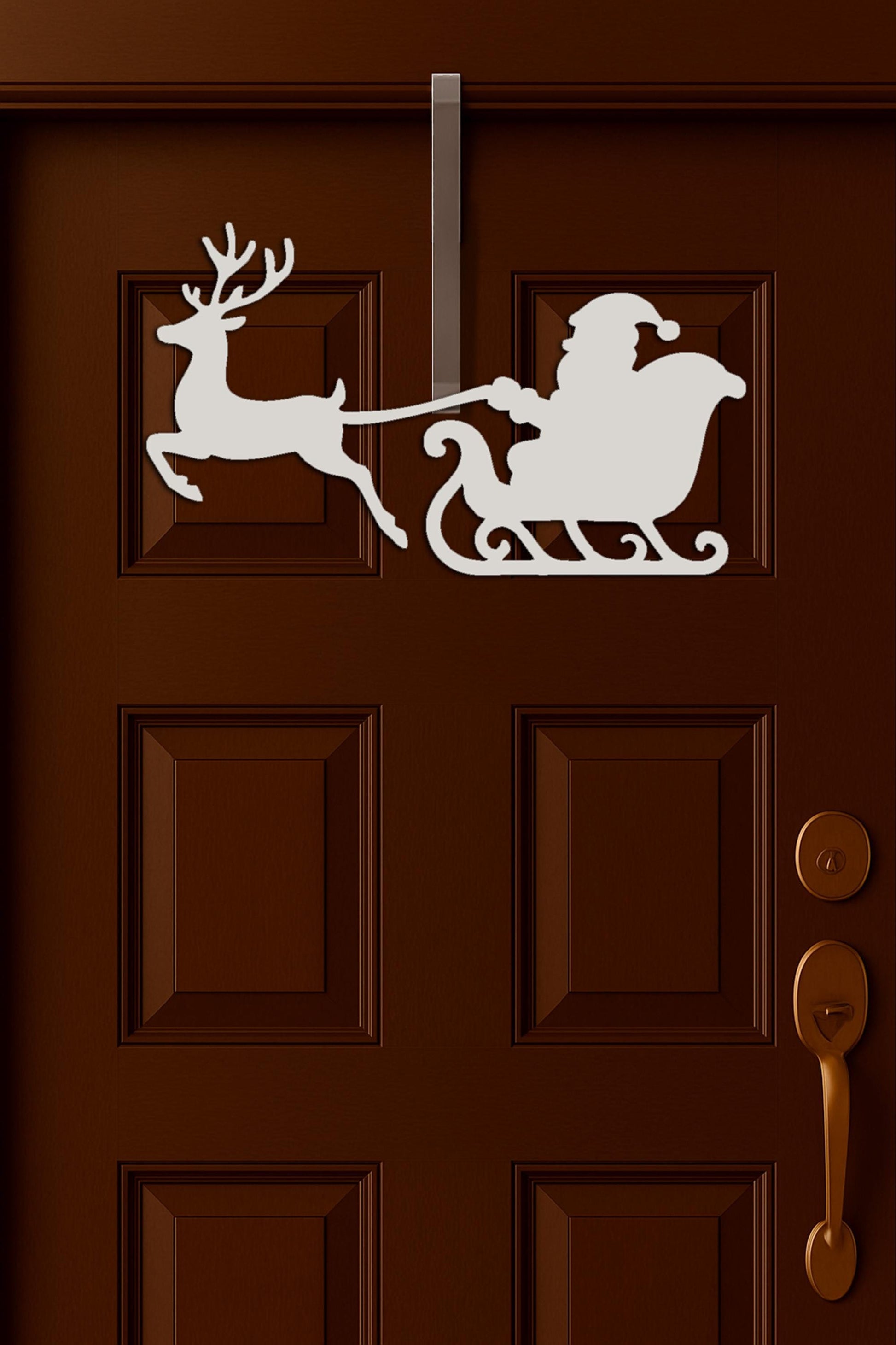 Santa Sleigh and Reindeer Wall Sign, PVC Outdoor Christmas Decoration, Weatherproof Holiday Porch Wall Art for Home & Front D