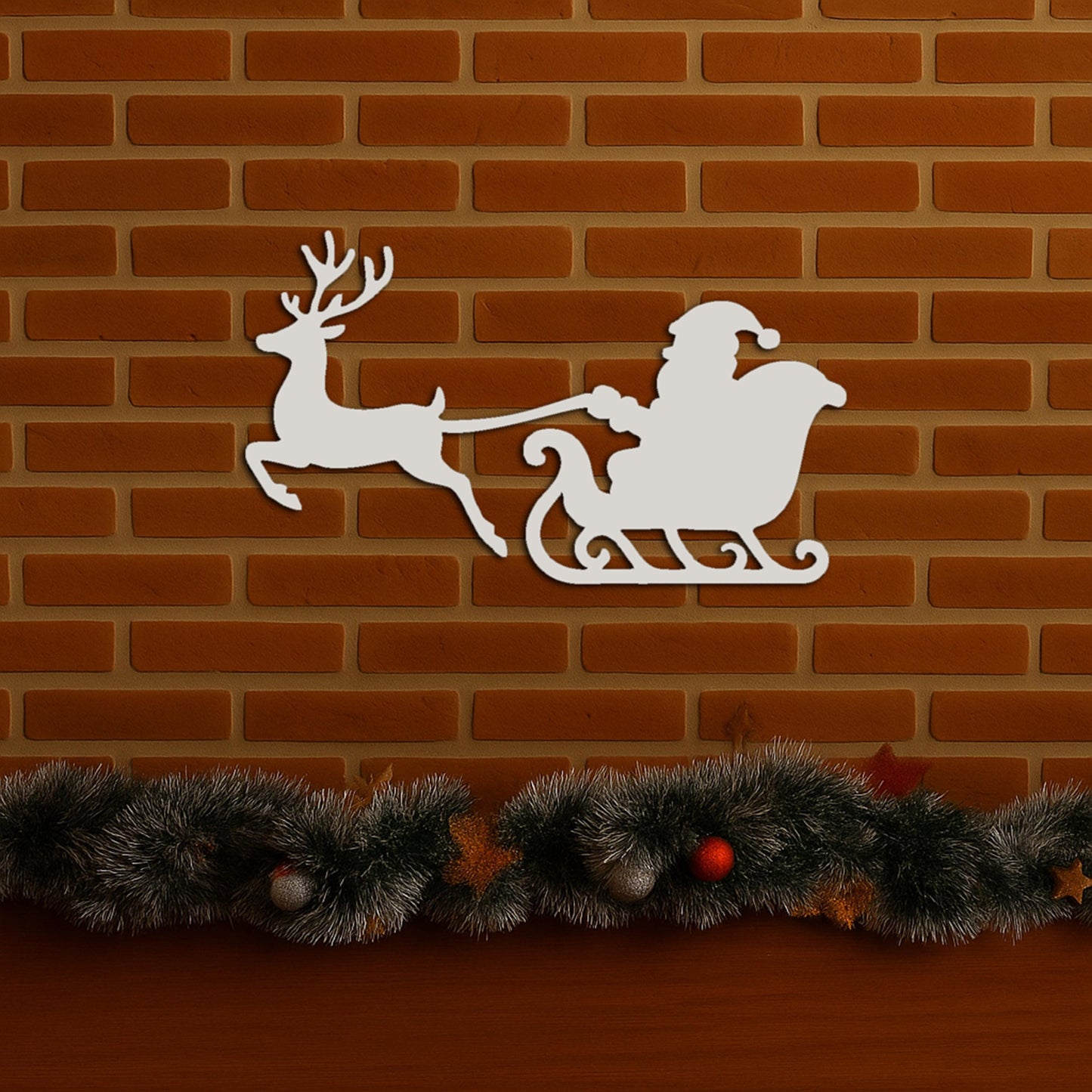 Santa Sleigh and Reindeer Wall Sign, PVC Outdoor Christmas Decoration, Weatherproof Holiday Porch Wall Art for Home & Front D