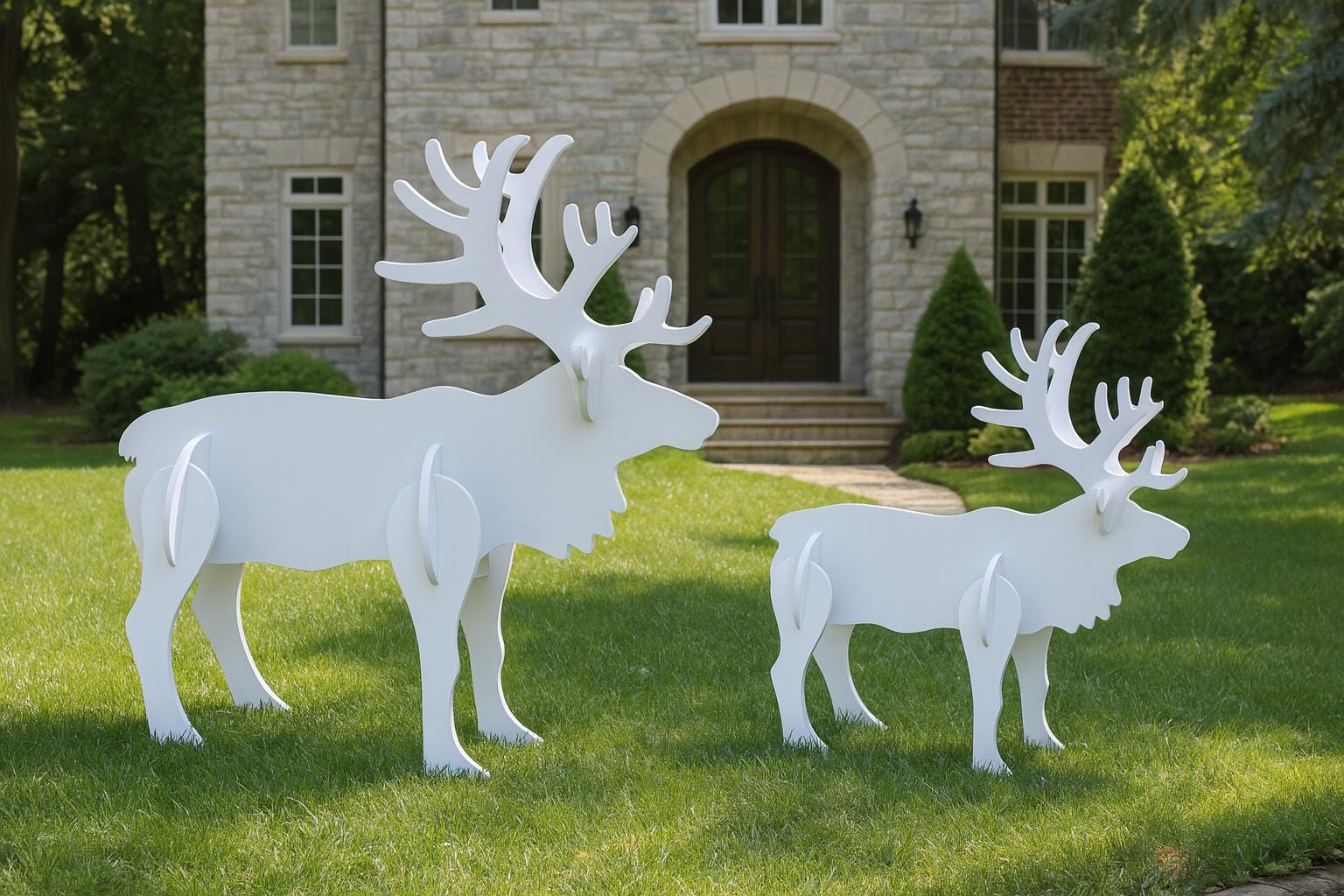 Outdoor Christmas Reindeer Yard Display, Large White PVC Moose & Deer Lawn Sculpture, Holiday Garden Decoration, Gift for Outdoor Lovers