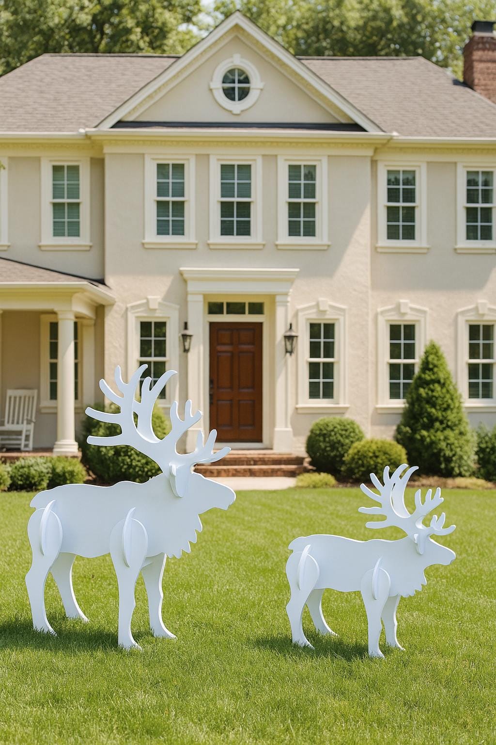 Outdoor Christmas Reindeer Yard Display, Large White PVC Moose & Deer Lawn Sculpture, Holiday Garden Decoration, Gift for Outdoor Lovers