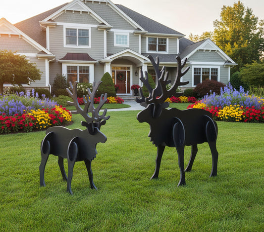 Reindeer Christmas Yard Display Set, Large PVC Moose & Deer Lawn Sculpture, Holiday Outdoor Decoration for Garden or Driveway