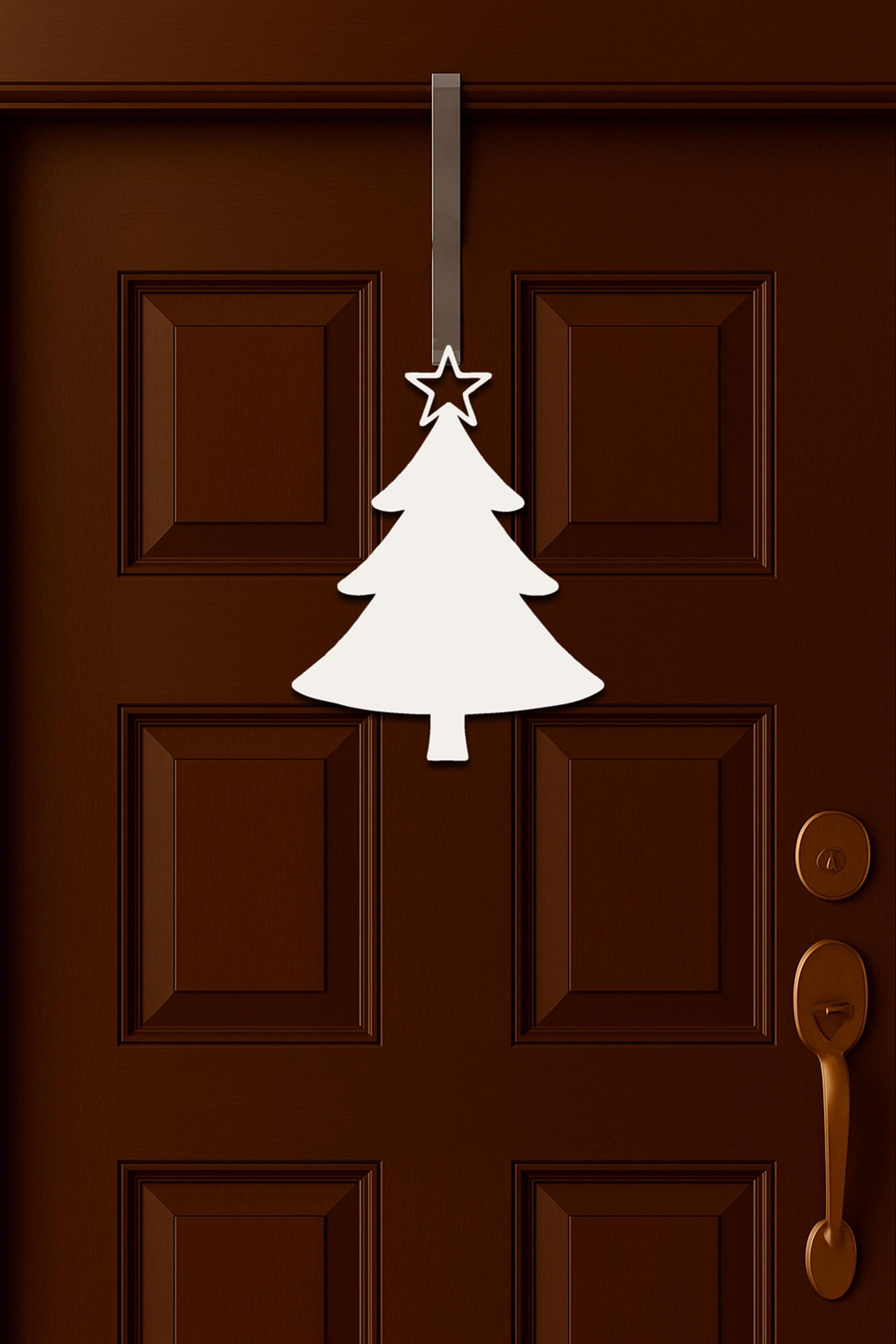 White Christmas Tree Wall Sign, Outdoor PVC Holiday Decor, Modern Minimalist Christmas Porch Art, Weatherproof Winter Door De