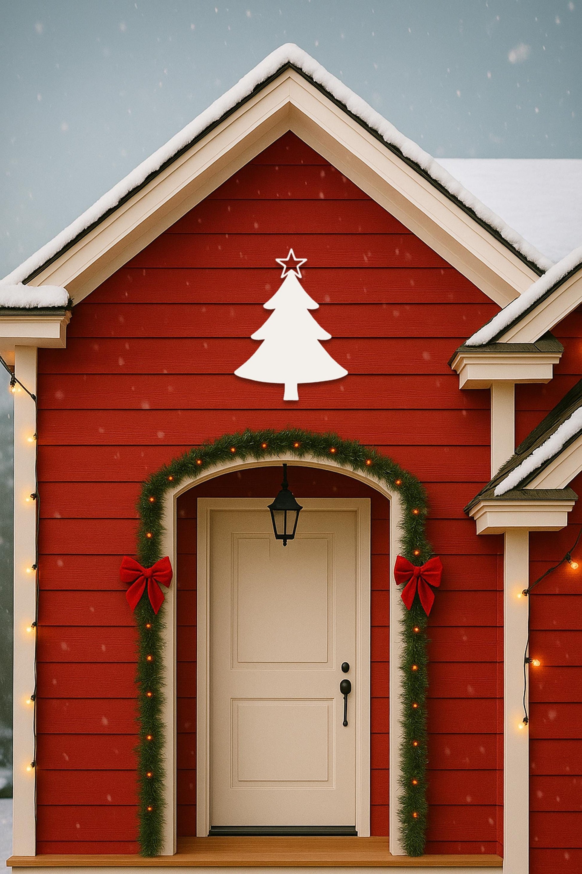 White Christmas Tree Wall Sign, Outdoor PVC Holiday Decor, Modern Minimalist Christmas Porch Art, Weatherproof Winter Door De