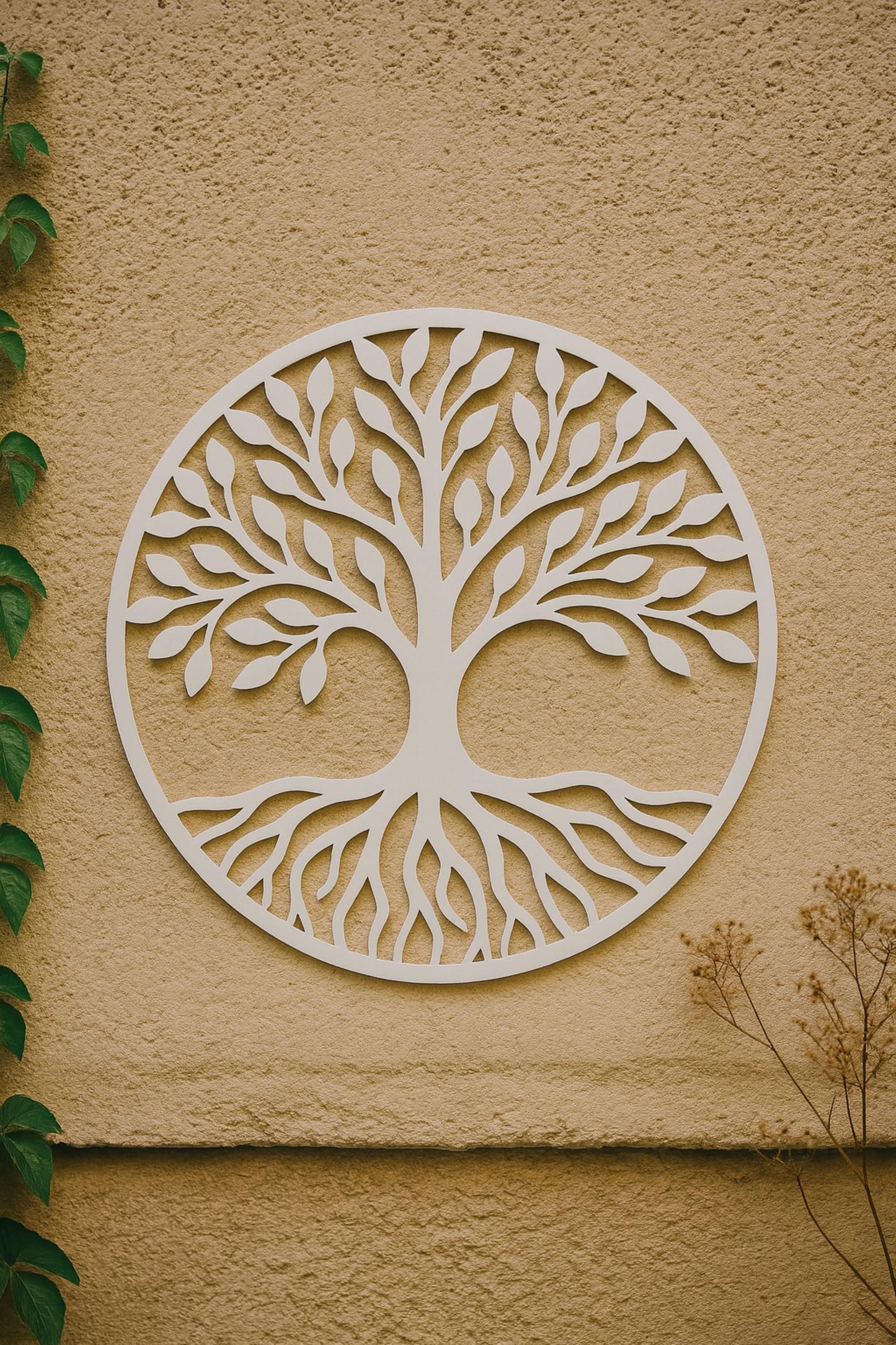 Tree of Life Wall Art, PVC Outdoor Indoor Decor, All-Weather Garden Wall Sign, Elegant Round Tree Sculpture, Modern Nature Ho