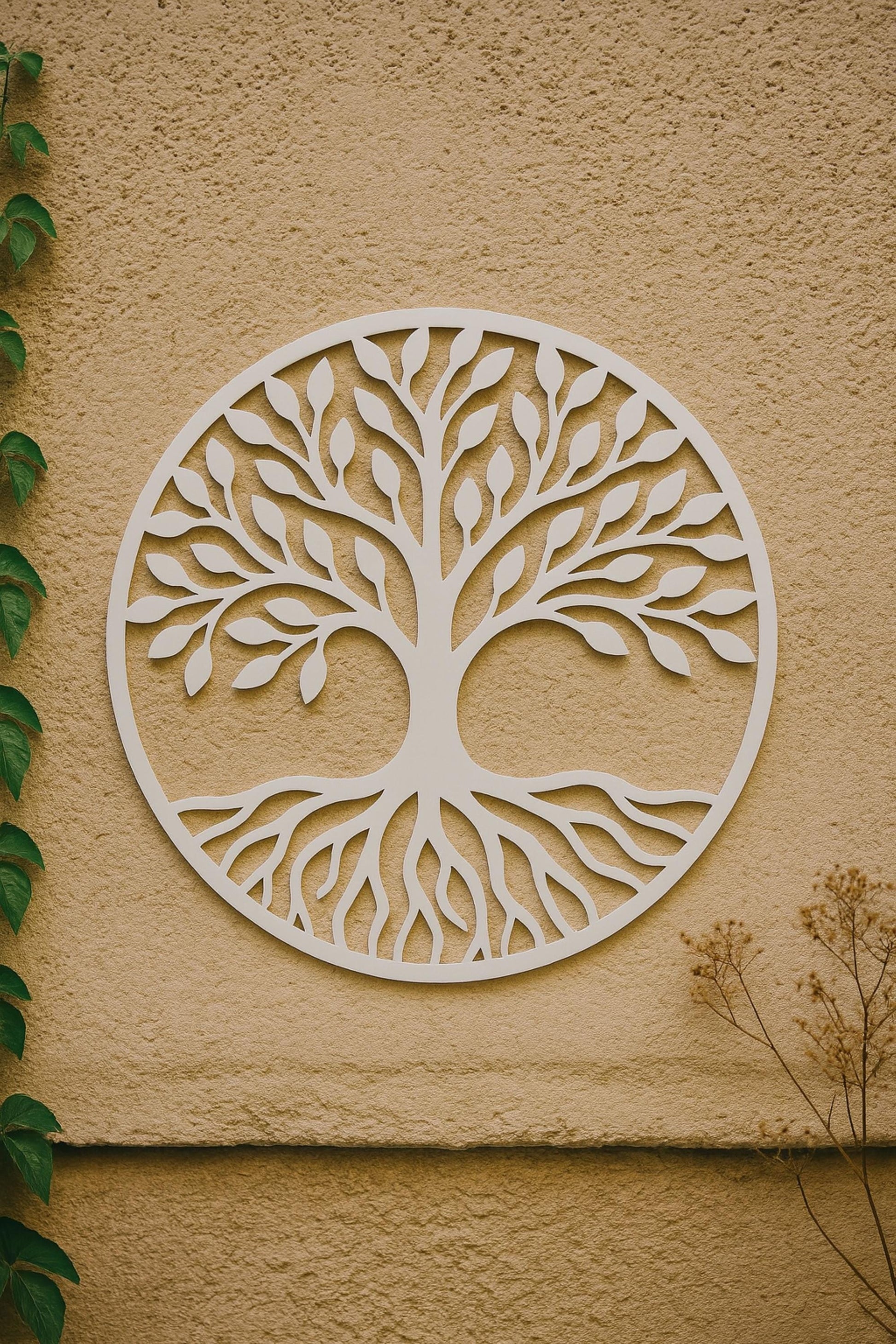 Tree of Life Wall Art, Modern Round PVC Wall Decor, All-Weather Garden Wall Sign, Outdoor Indoor Tree Sculpture, Elegant Home