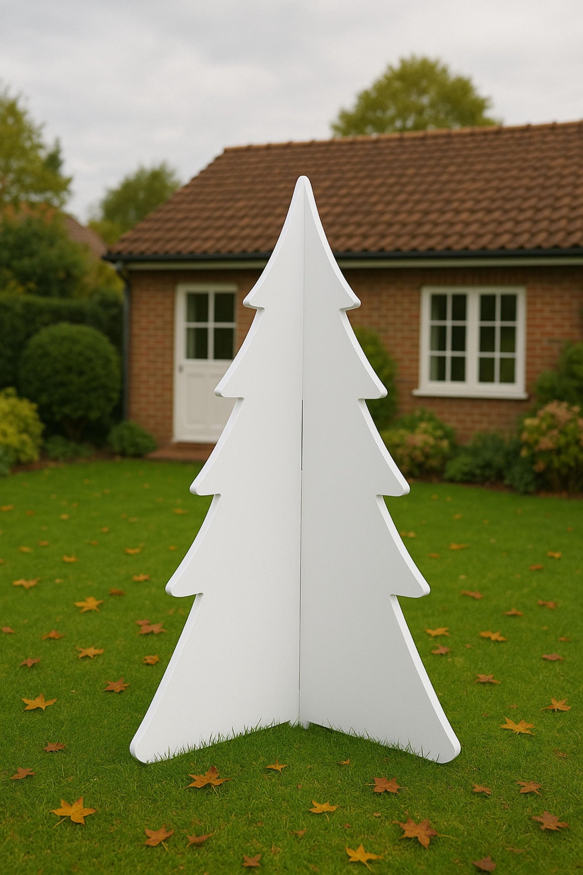 Set of 2  Christmas Tree Yard Displays, All-Weather PVC Holiday Decoration, 4 Ft Indoor Outdoor Tree Set, Winter Wonderland Garden Decor