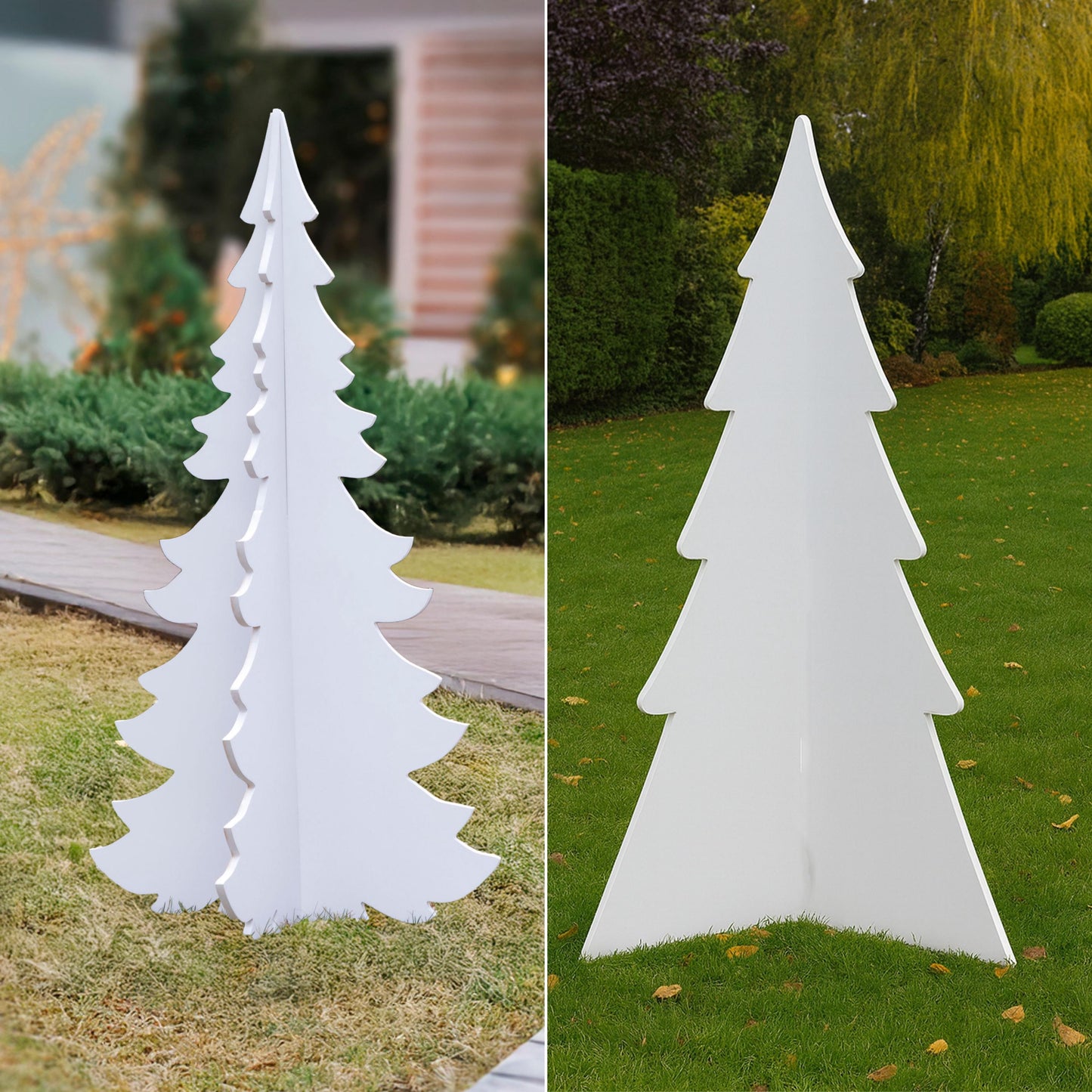 Set of 2  Christmas Tree Yard Displays, All-Weather PVC Holiday Decoration, 4 Ft Indoor Outdoor Tree Set, Winter Wonderland Garden Decor