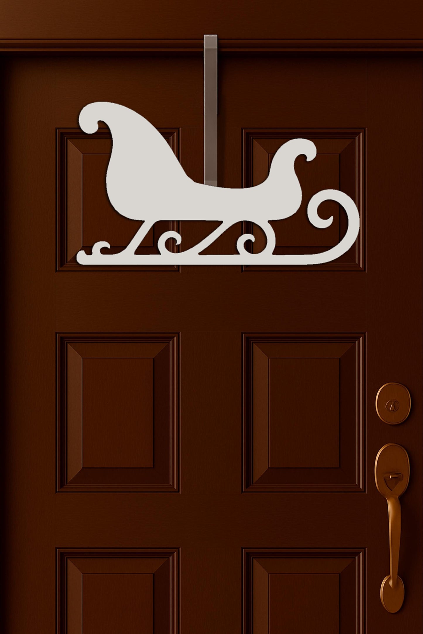 Sleigh Outdoor Wall Art, Christmas Porch Decoration for Gable or Garage, White PVC Holiday Wall Sign, Winter Wonderland Yard 