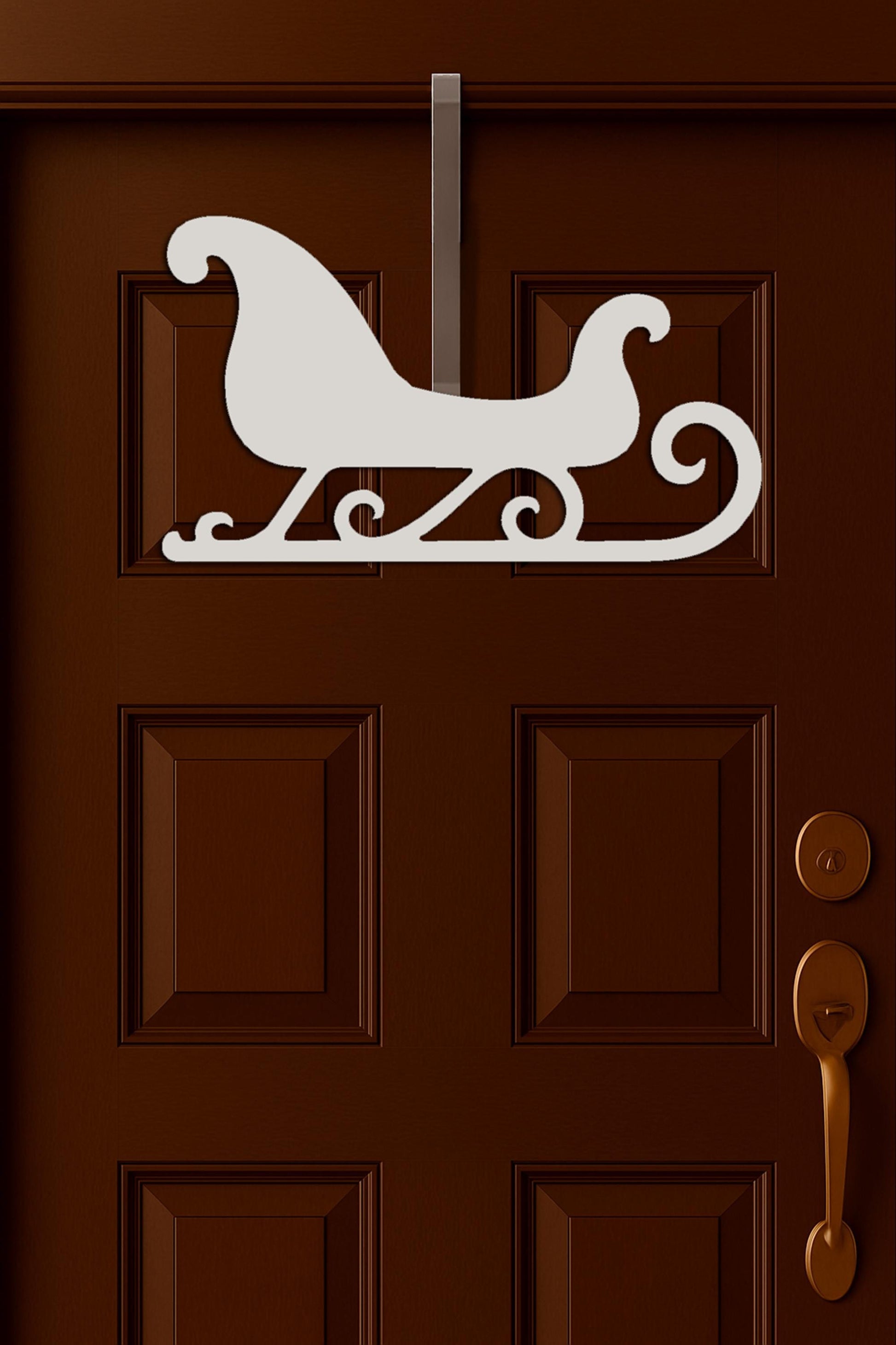 Sleigh Outdoor Wall Art, Christmas Porch Decoration for Gable or Garage, White PVC Holiday Wall Sign, Winter Wonderland Yard 