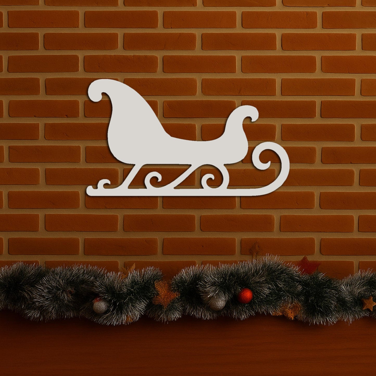 Sleigh Outdoor Wall Art, Christmas Porch Decoration for Gable or Garage, White PVC Holiday Wall Sign, Winter Wonderland Yard 