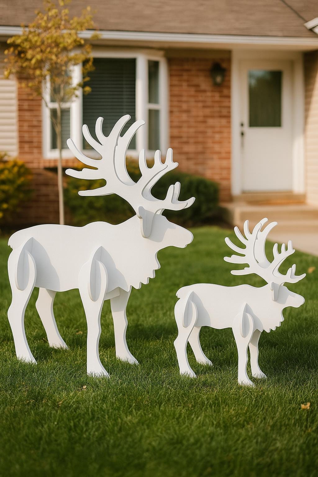 Outdoor Christmas Reindeer Yard Display, Large White PVC Moose & Deer Lawn Sculpture, Holiday Garden Decoration, Gift for Outdoor Lovers