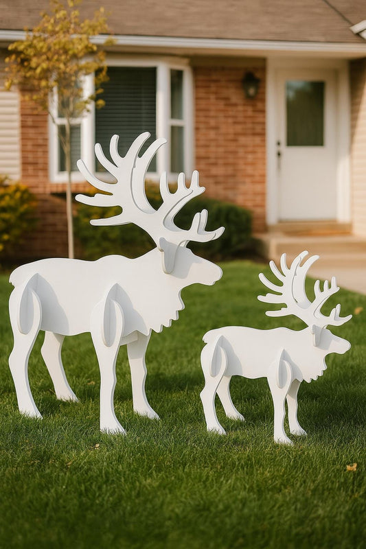 Outdoor Christmas Reindeer Yard Display, Large White PVC Moose & Deer Lawn Sculpture, Holiday Garden Decoration, Gift for Outdoor Lovers