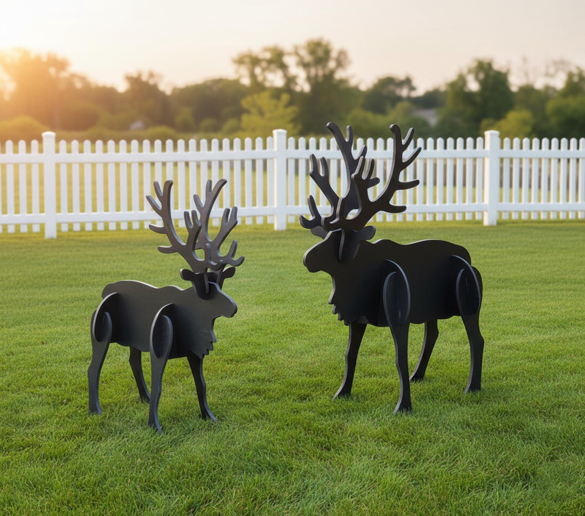 Reindeer Christmas Yard Display Set, Large PVC Moose & Deer Lawn Sculpture, Holiday Outdoor Decoration for Garden or Driveway