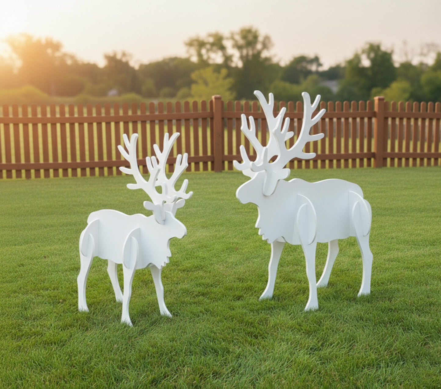 Reindeer Christmas Yard Display Set, Large PVC Moose & Deer Lawn Sculpture, Holiday Outdoor Decoration for Garden or Driveway