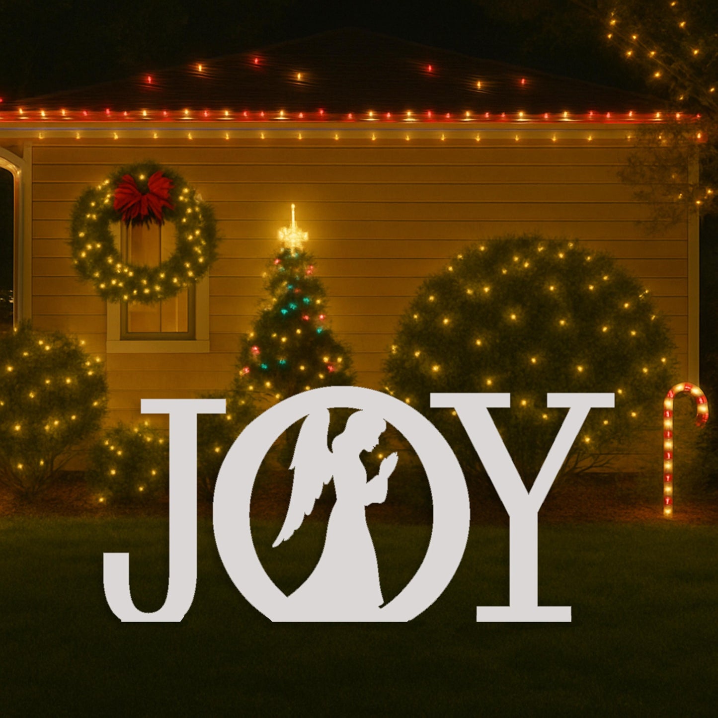 JOY Angel Yard Display, All-Weather PVC Christmas Yard Art, Outdoor Holiday Decoration, Angel Silhouette Lawn Sculpture, Christian Yard Sign