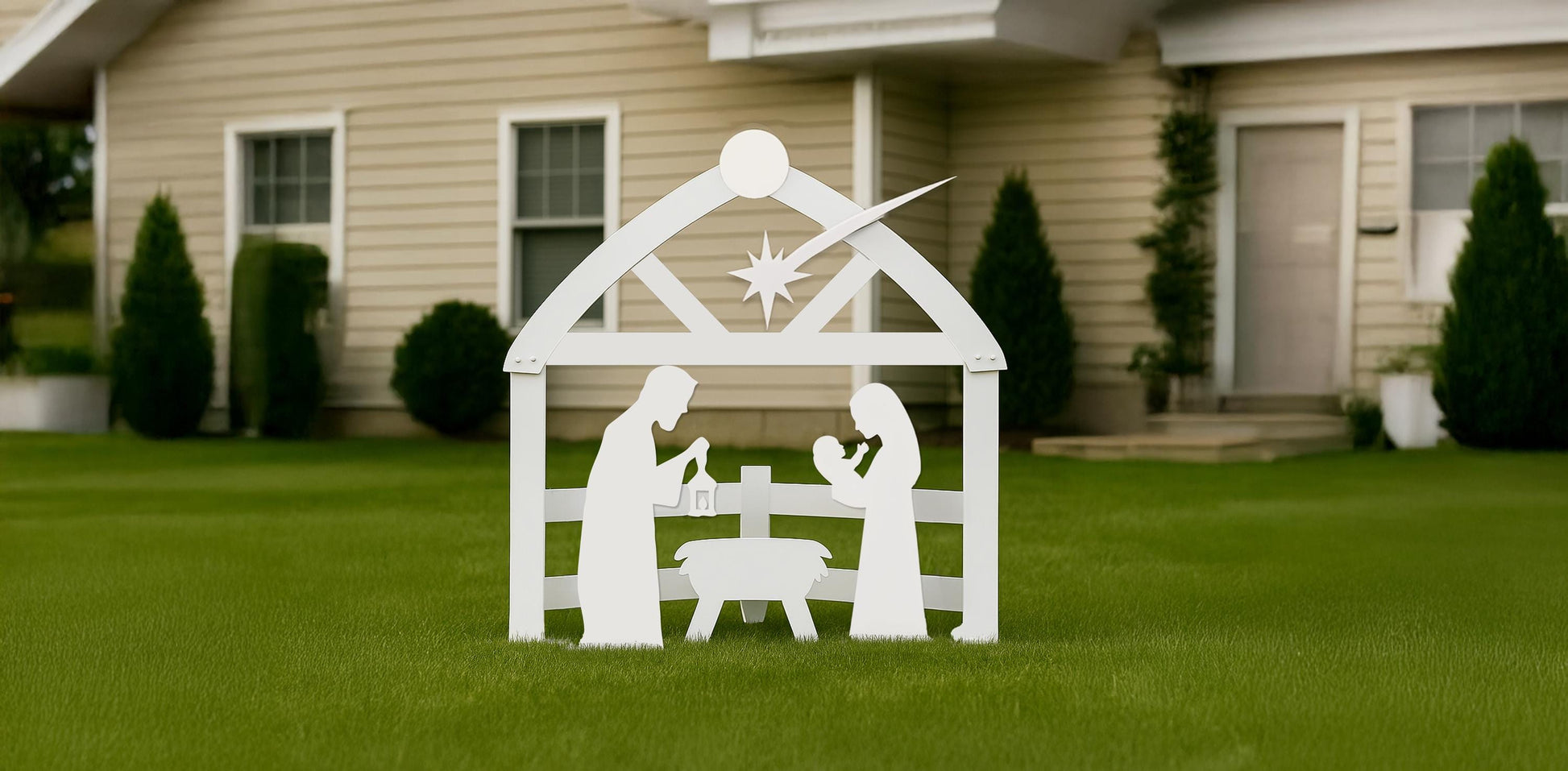 Wall-Mounted Nativity Scene Christmas Decor, White PVC Holy Family Display, Surface-Mount Christmas Yard Art, Outdoor Faith Decoration