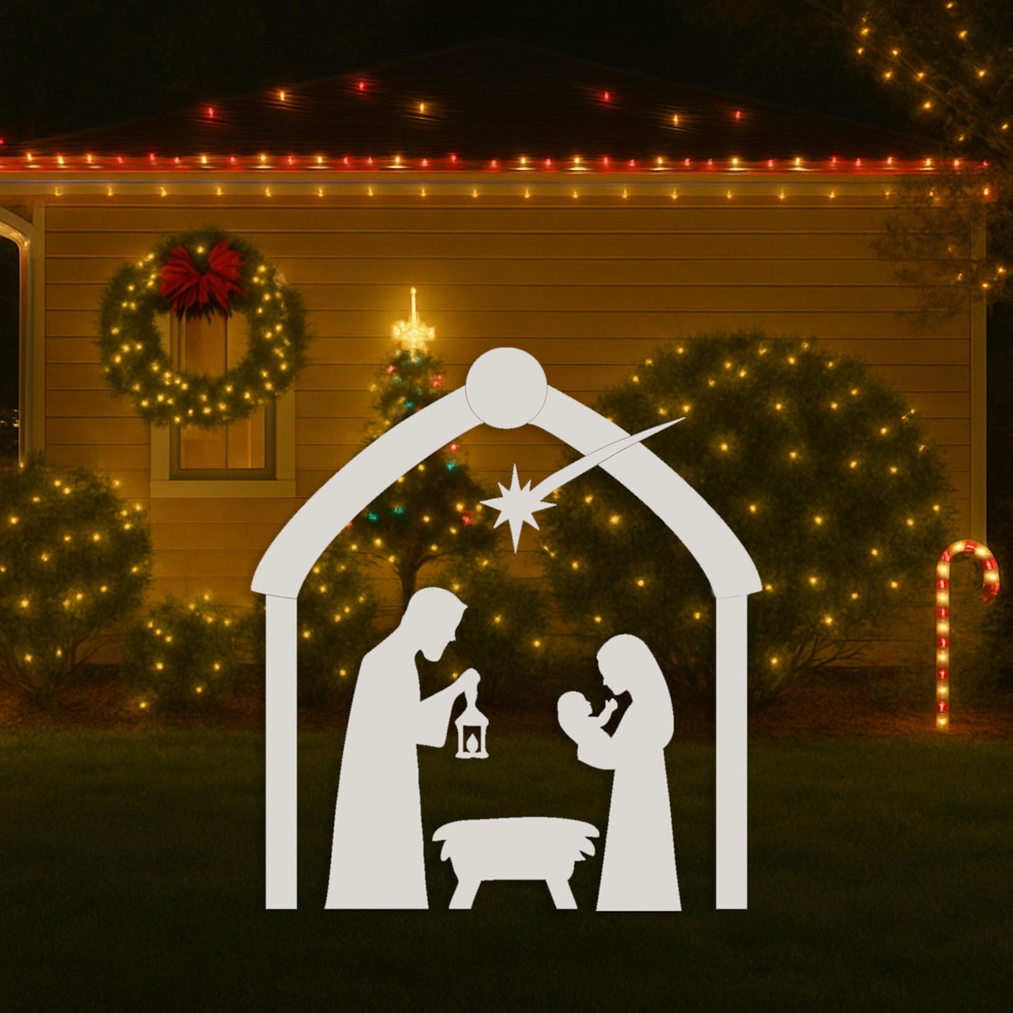 Wall-Mounted Nativity Scene Christmas Decor, White PVC Holy Family Display, Surface-Mount Christmas Yard Art, Outdoor Faith Decoration