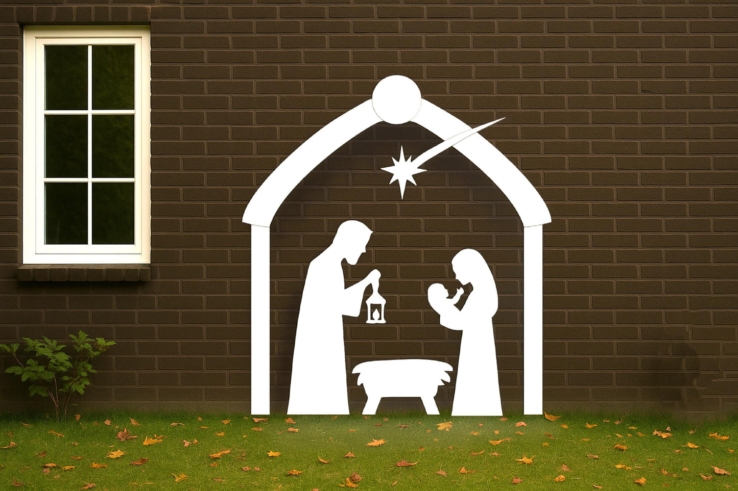 Wall-Mounted Nativity Scene Christmas Decor, White PVC Holy Family Display, Surface-Mount Christmas Yard Art, Outdoor Faith Decoration