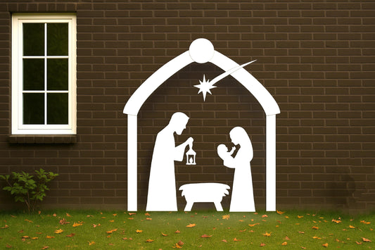 Wall-Mounted Nativity Scene Christmas Decor, White PVC Holy Family Display, Surface-Mount Christmas Yard Art, Outdoor Faith Decoration