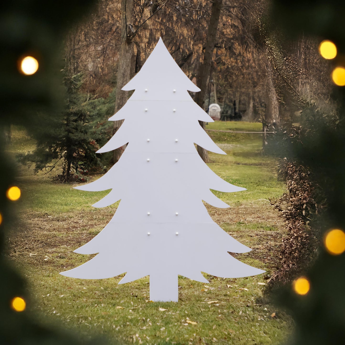 Large PVC Christmas Tree Yard Display, Outdoor Holiday Lawn Decoration, White Winter Tree Silhouette, Christmas Yard Art, Weatherproof Decor