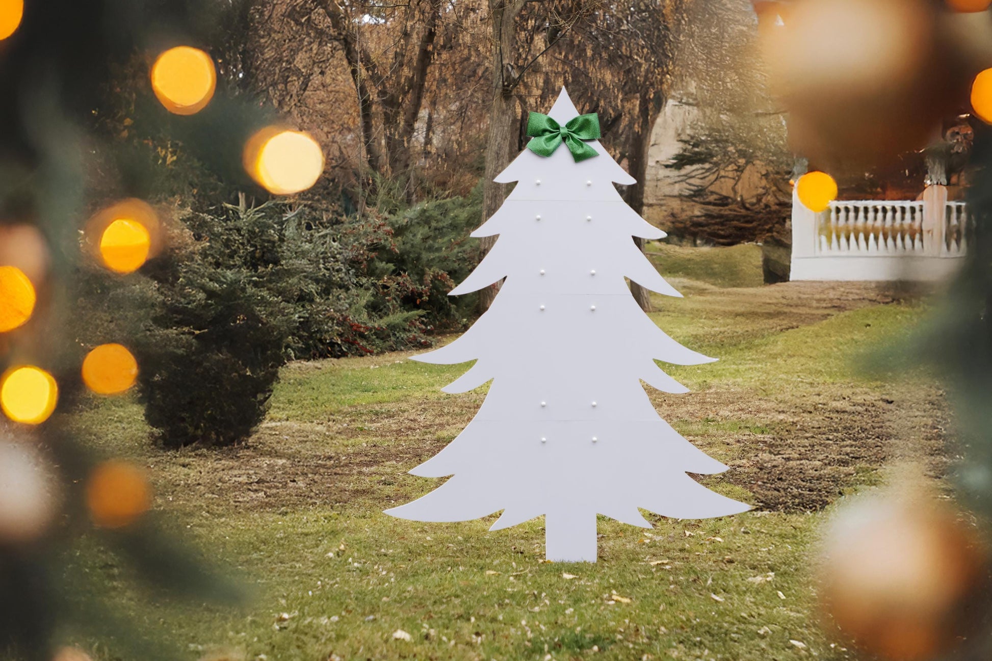 Large PVC Christmas Tree Yard Display, Outdoor Holiday Lawn Decoration, White Winter Tree Silhouette, Christmas Yard Art, Weatherproof Decor