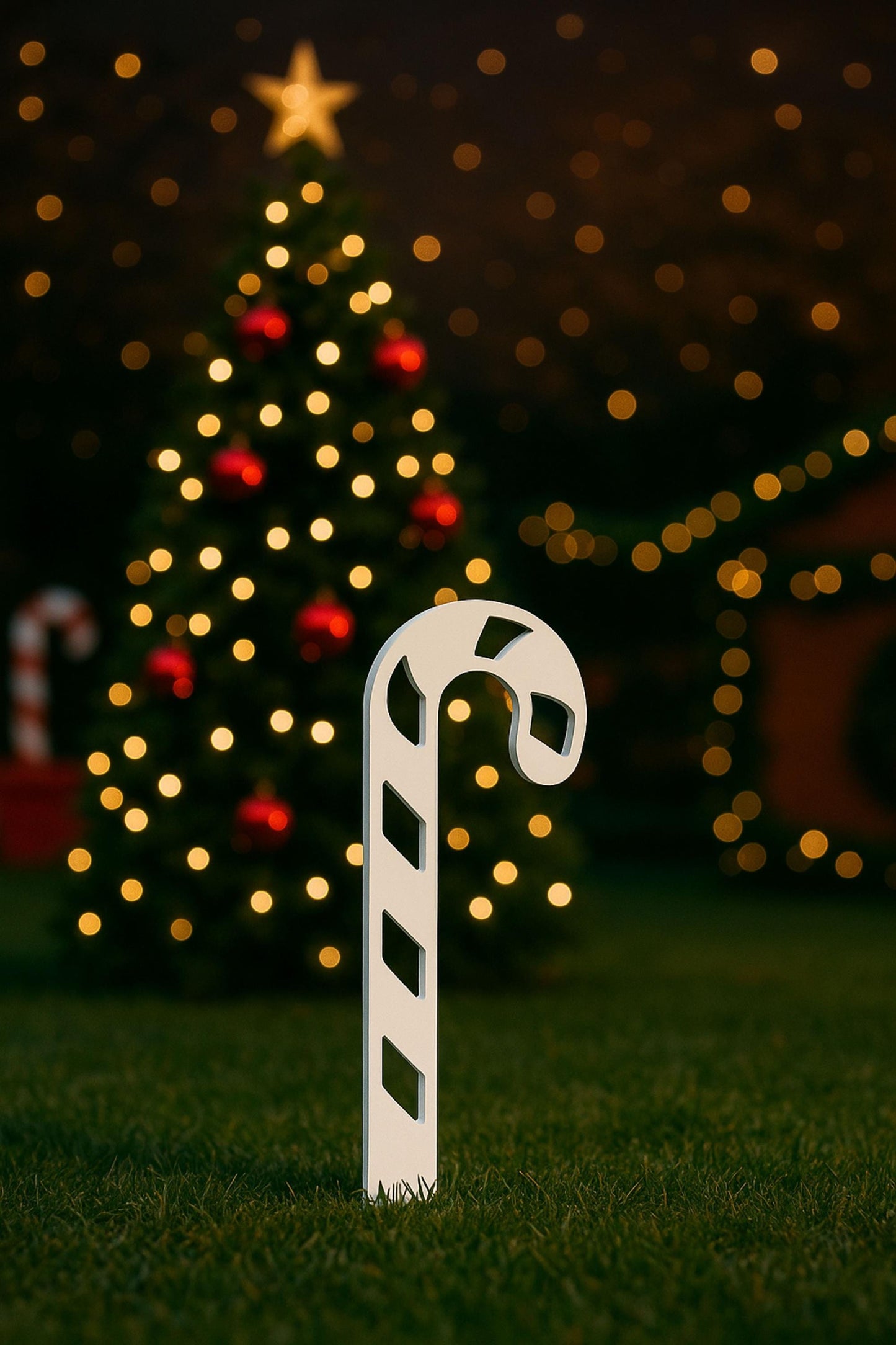 PVC Candy Cane Yard Stake, Outdoor Christmas Lawn Decoration, Weatherproof Holiday Yard Art, Modern PVC Candy Cane Decor