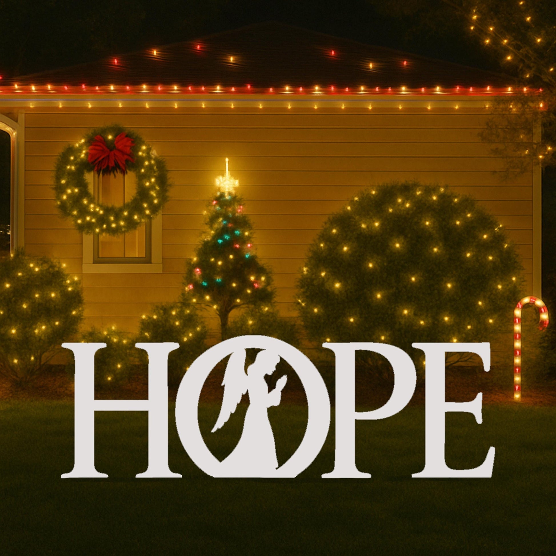 HOPE Angel Yard Display, All-Weather PVC Christmas Yard Art, Outdoor Holiday Decoration, Faith Nativity Sign, Christian Lawn Sculpture