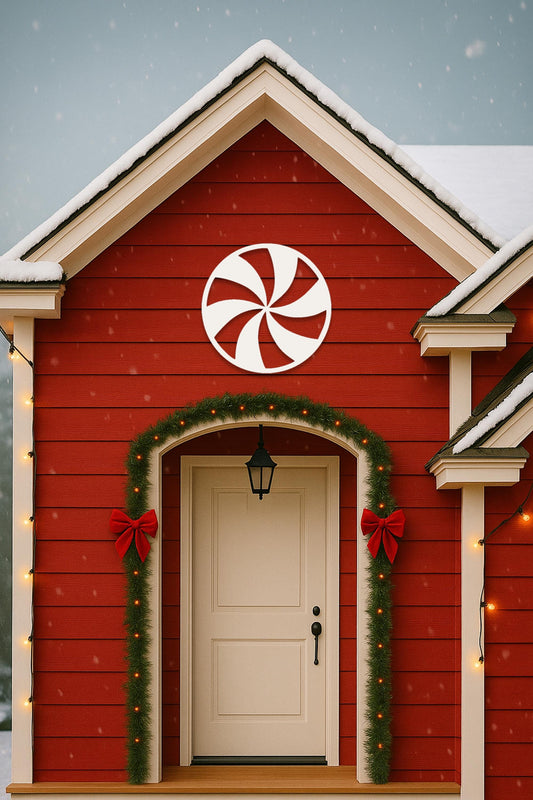 Peppermint Candy Wall Sign, PVC Outdoor Christmas Decor, Holiday Porch Wall Art, Red and White Peppermint Circle, Christmas C