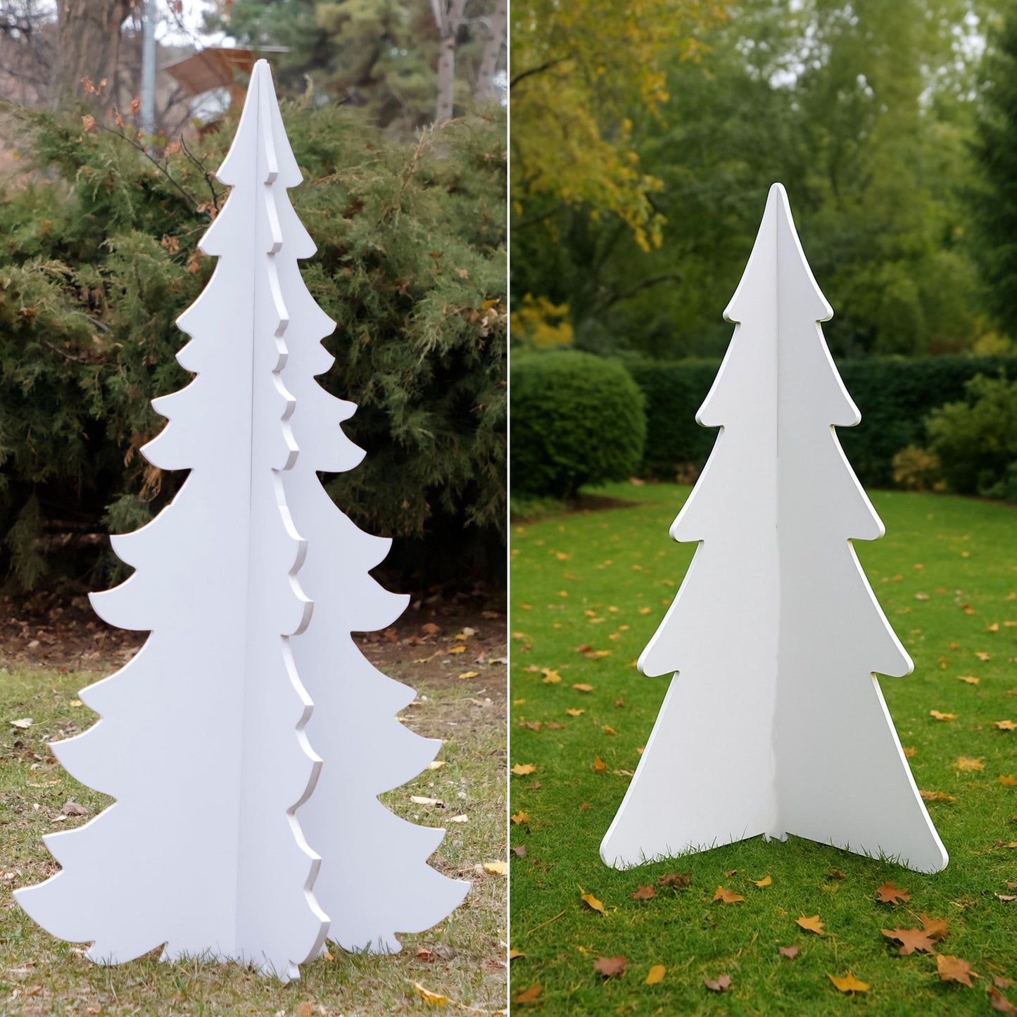 Set of 2  Christmas Tree Yard Displays, All-Weather PVC Holiday Decoration, 4 Ft Indoor Outdoor Tree Set, Winter Wonderland Garden Decor