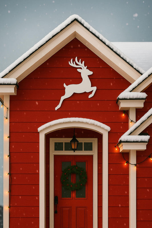 Reindeer Outdoor Wall Art, Christmas Porch Decoration for Gable or Garage, White PVC Holiday Wall Sign, Winter Yard Décor