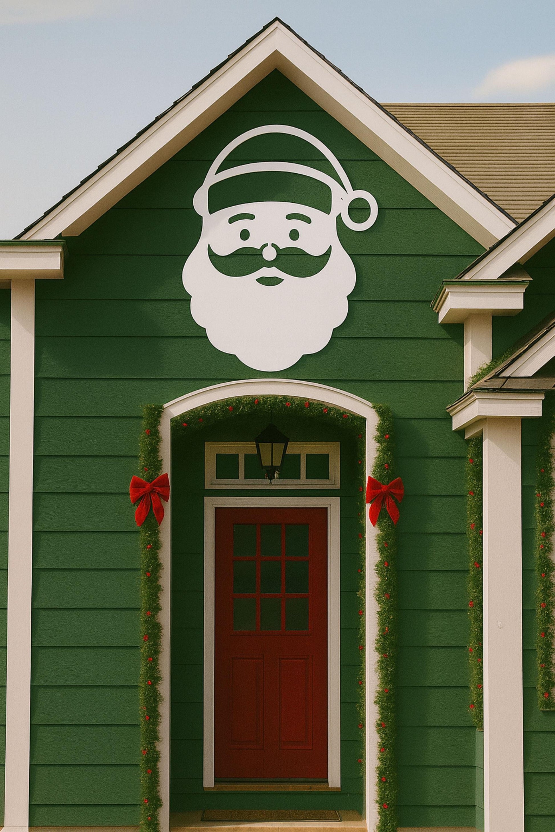 Outdoor Santa Face Christmas Sign, PVC Weatherproof Holiday Yard or Wall Decor, White Santa Porch Art, Modern Christmas Yard 