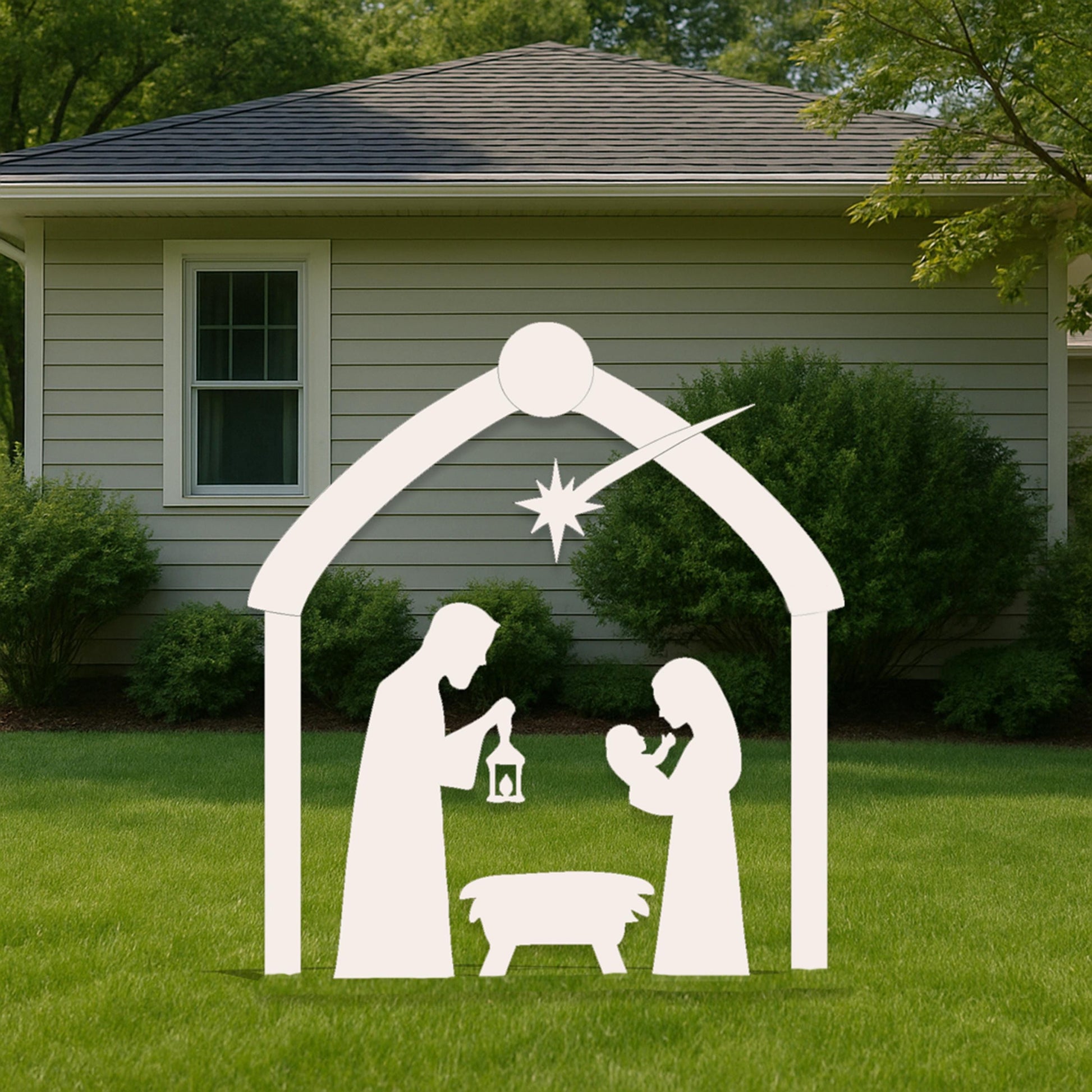 Outdoor White Nativity Scene Yard Display, All-Weather PVC Christmas Decor, Holy Family Lawn Art, Light-Ready Christmas Yard Sculpture