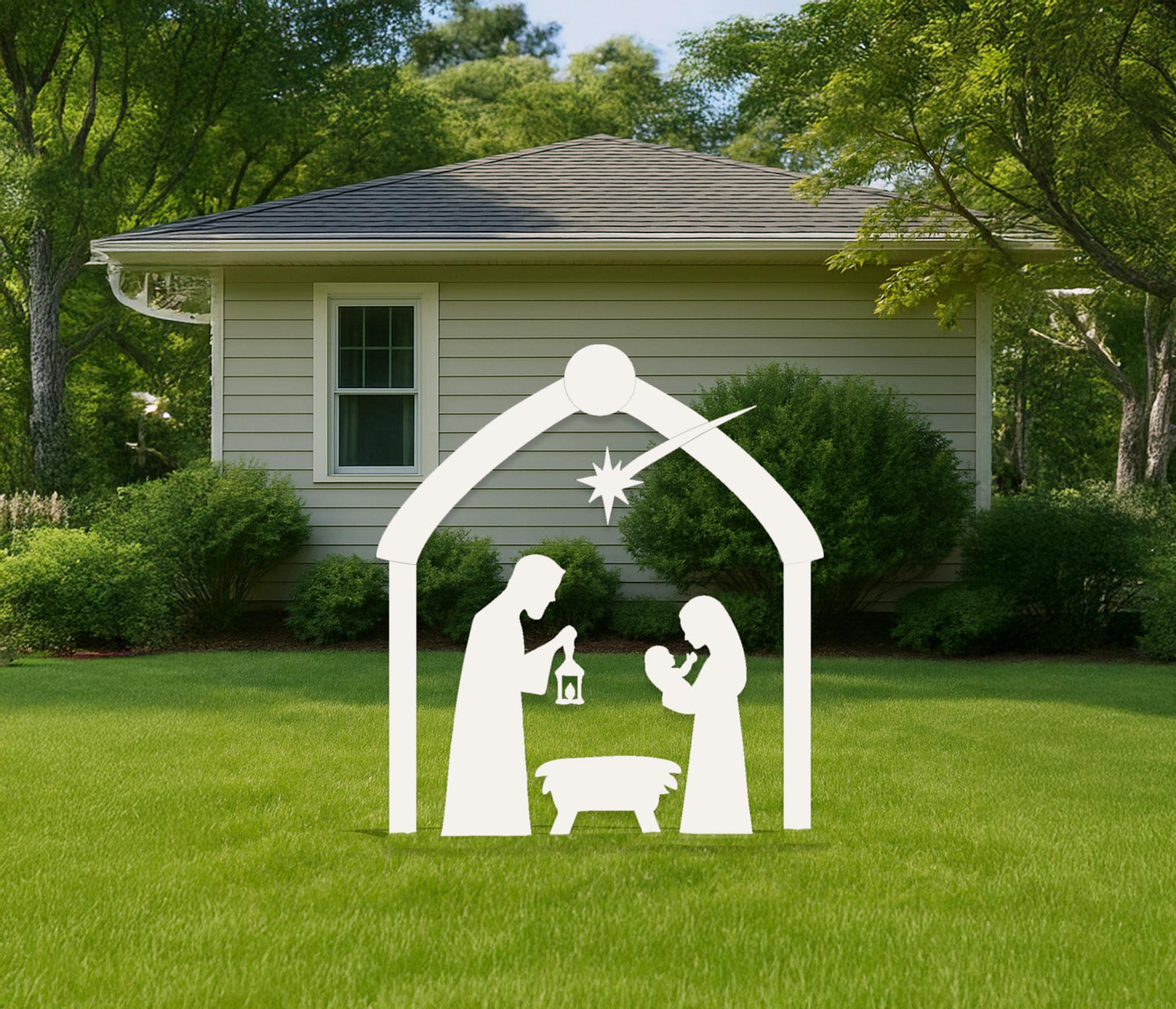 Wall-Mounted Nativity Scene Christmas Decor, White PVC Holy Family Display, Surface-Mount Christmas Yard Art, Outdoor Faith Decoration