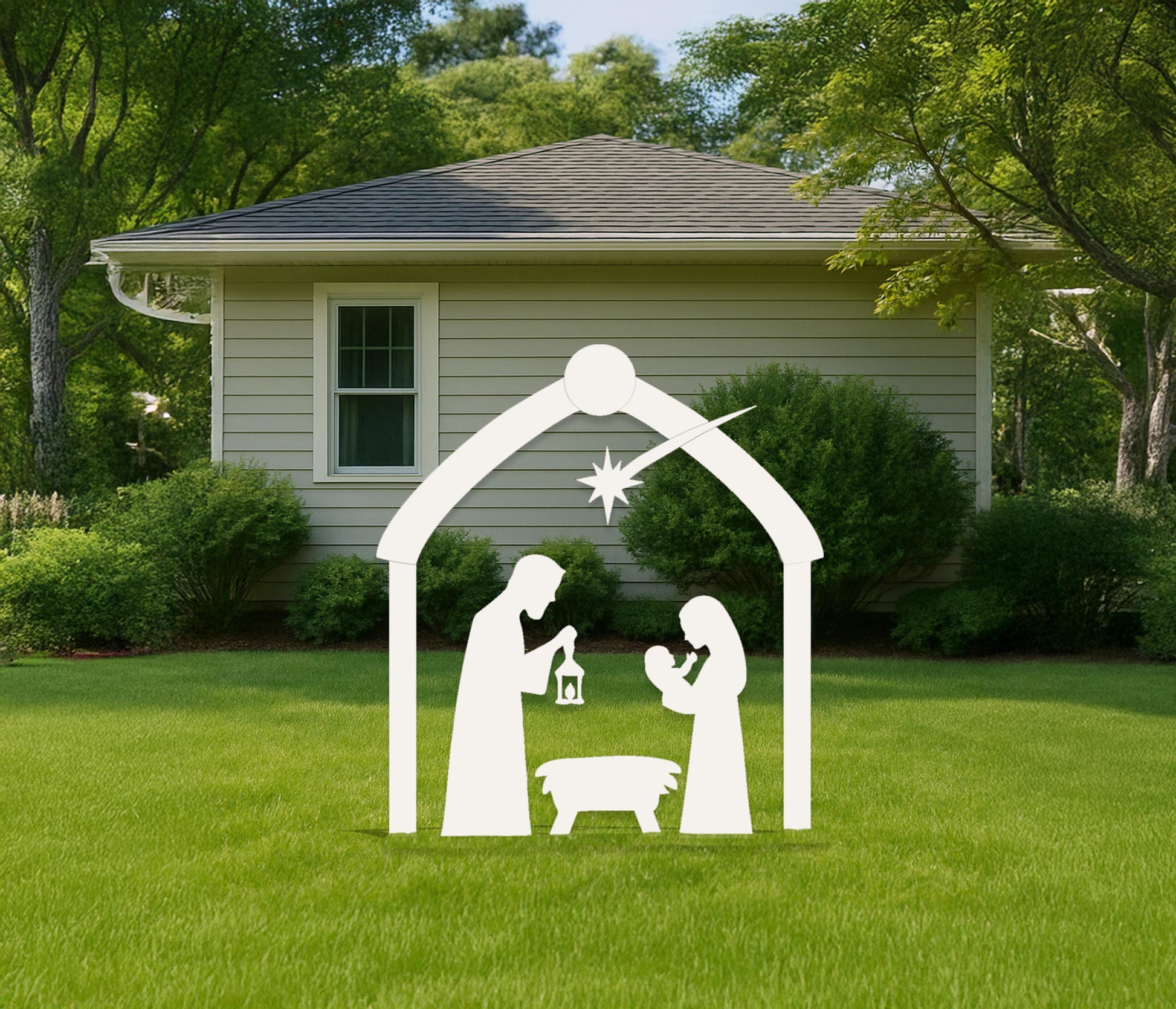 Wall-Mounted Nativity Scene Christmas Decor, White PVC Holy Family Display, Surface-Mount Christmas Yard Art, Outdoor Faith Decoration