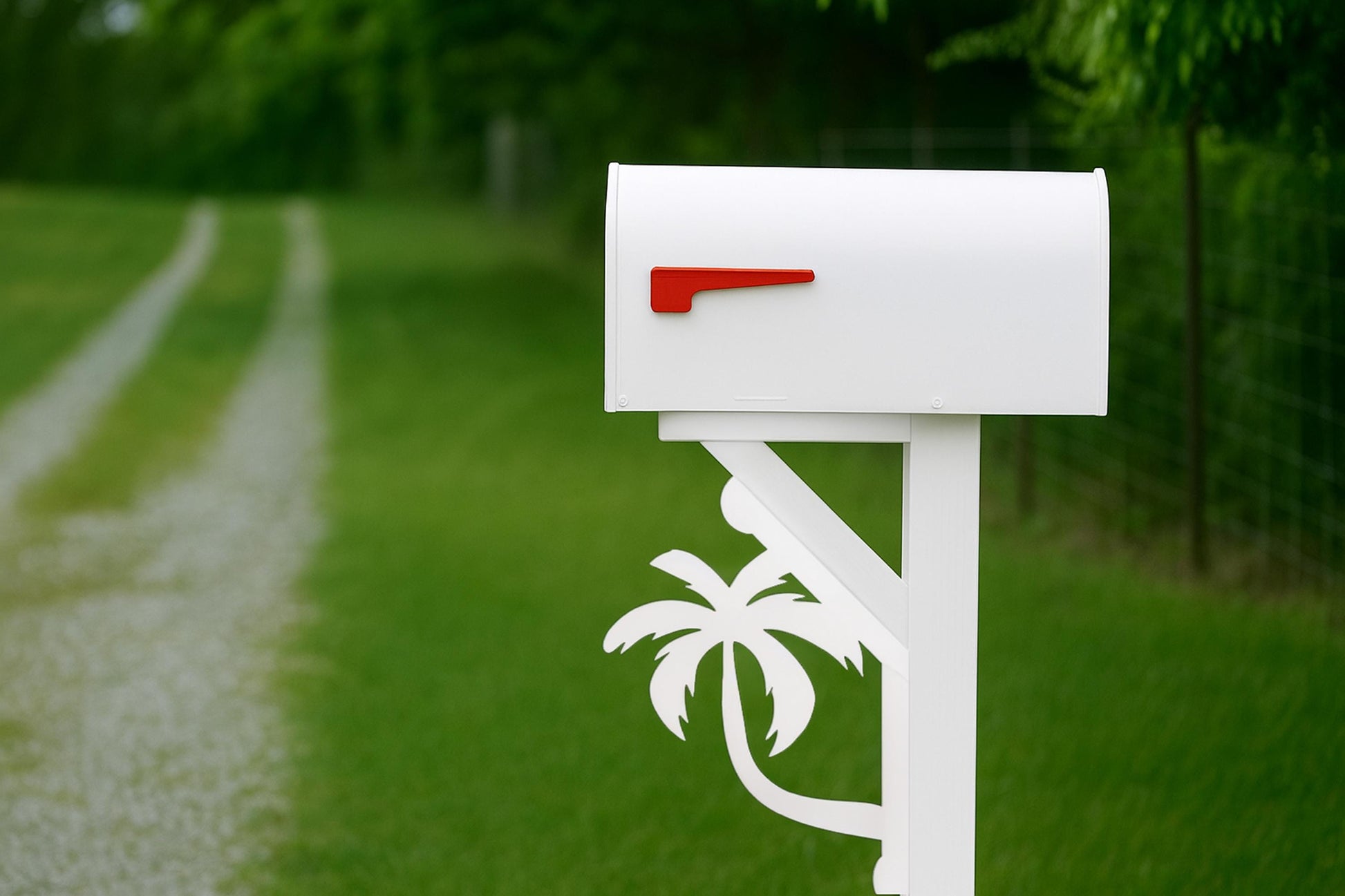 Palm Tree Mailbox Bracket, PVC Outdoor Mailbox Post Decor, Coastal Mailbox Mount, All-Weather Tropical Yard Art