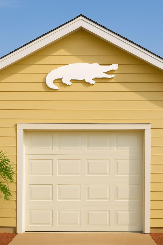 Alligator Wall Decor for Garage Gable, Outdoor PVC Gator Silhouette, Coastal & Southern Exterior Home Accent